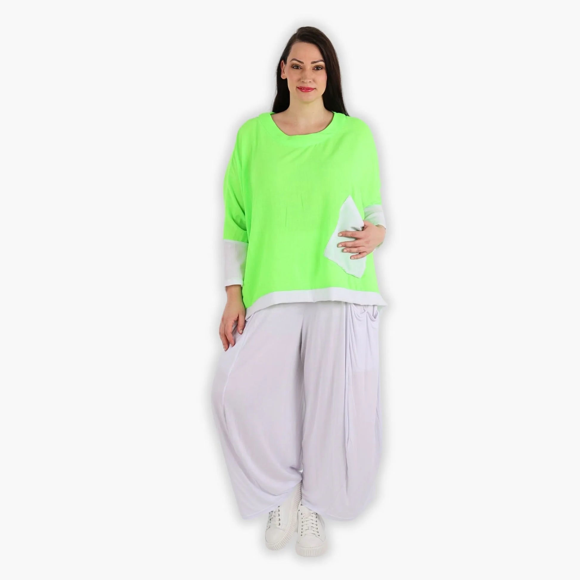 A-Form Bigshirt von AKH Fashion aus Viskose, 1305.02413, Neongrün-Weiß, Schick, Modern