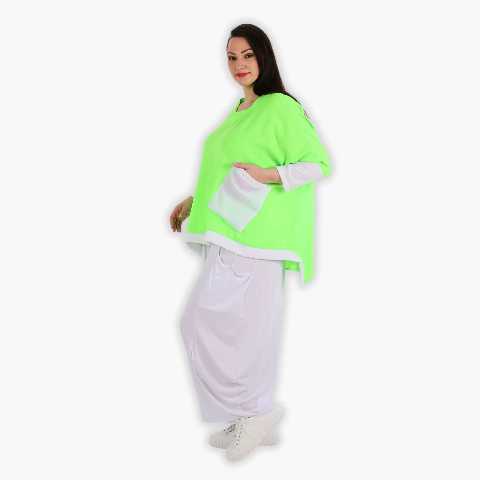 A-Form Bigshirt von AKH Fashion aus Viskose, 1305.02413, Neongrün-Weiß, Schick, Modern