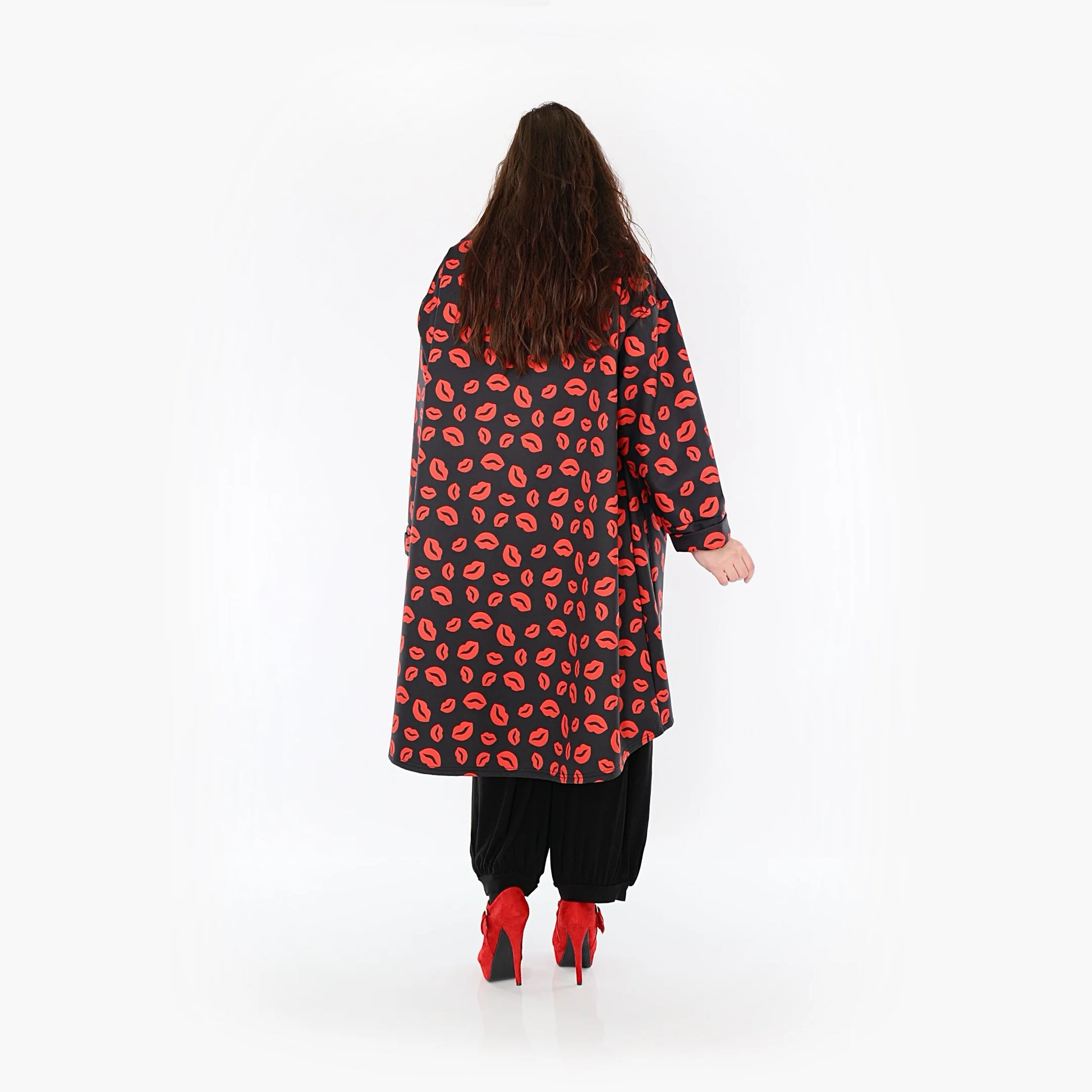 AKH Fashion Mantel in Vokuhila-Form, aus Polyester, 1379.02276, Schwarz-Rot, Muster