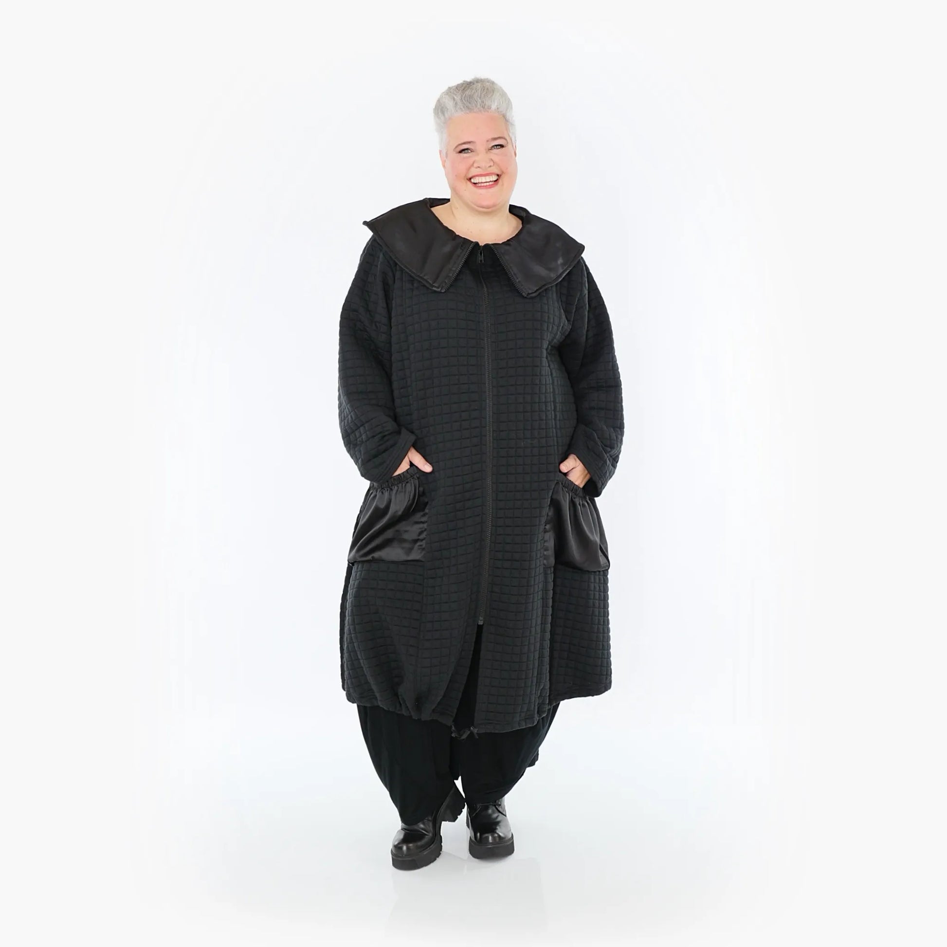 A-Form Mantel von AKH Fashion aus Materialmix, 1393.07004, Schwarz, Schick, Modern, Bequem