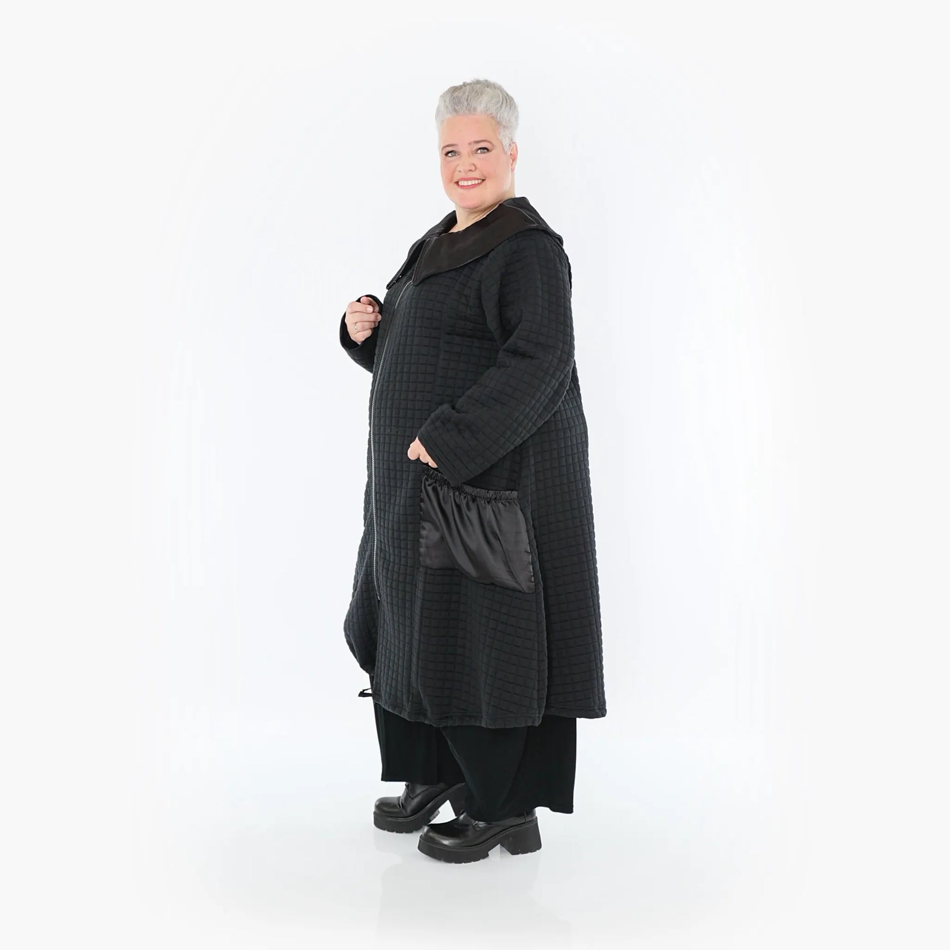 A-Form Mantel von AKH Fashion aus Materialmix, 1393.07004, Schwarz, Schick, Modern, Bequem