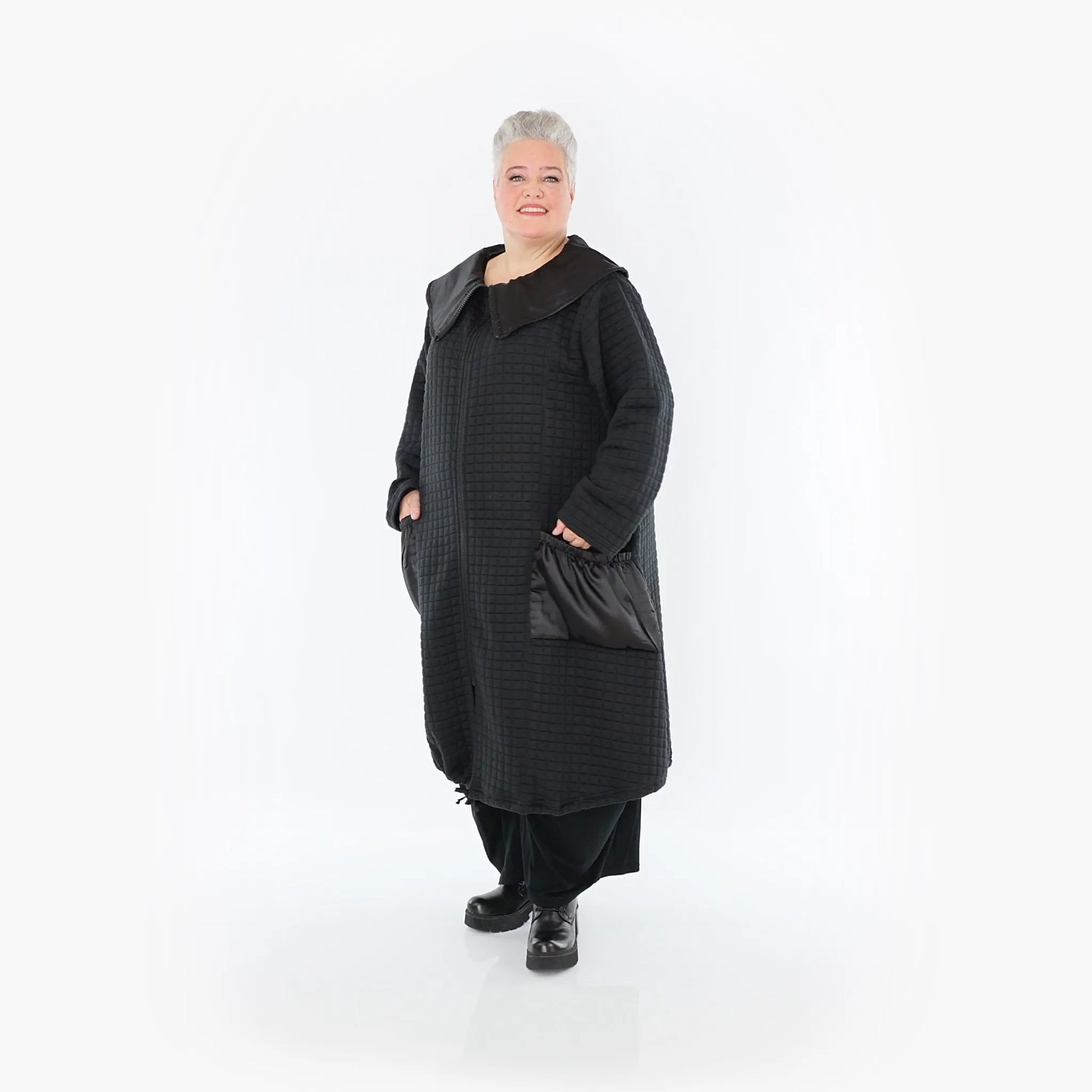 A-Form Mantel von AKH Fashion aus Materialmix, 1393.07004, Schwarz, Schick, Modern, Bequem