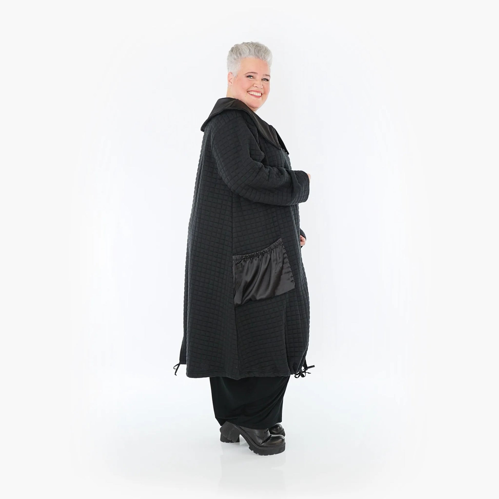 A-Form Mantel von AKH Fashion aus Materialmix, 1393.07004, Schwarz, Schick, Modern, Bequem