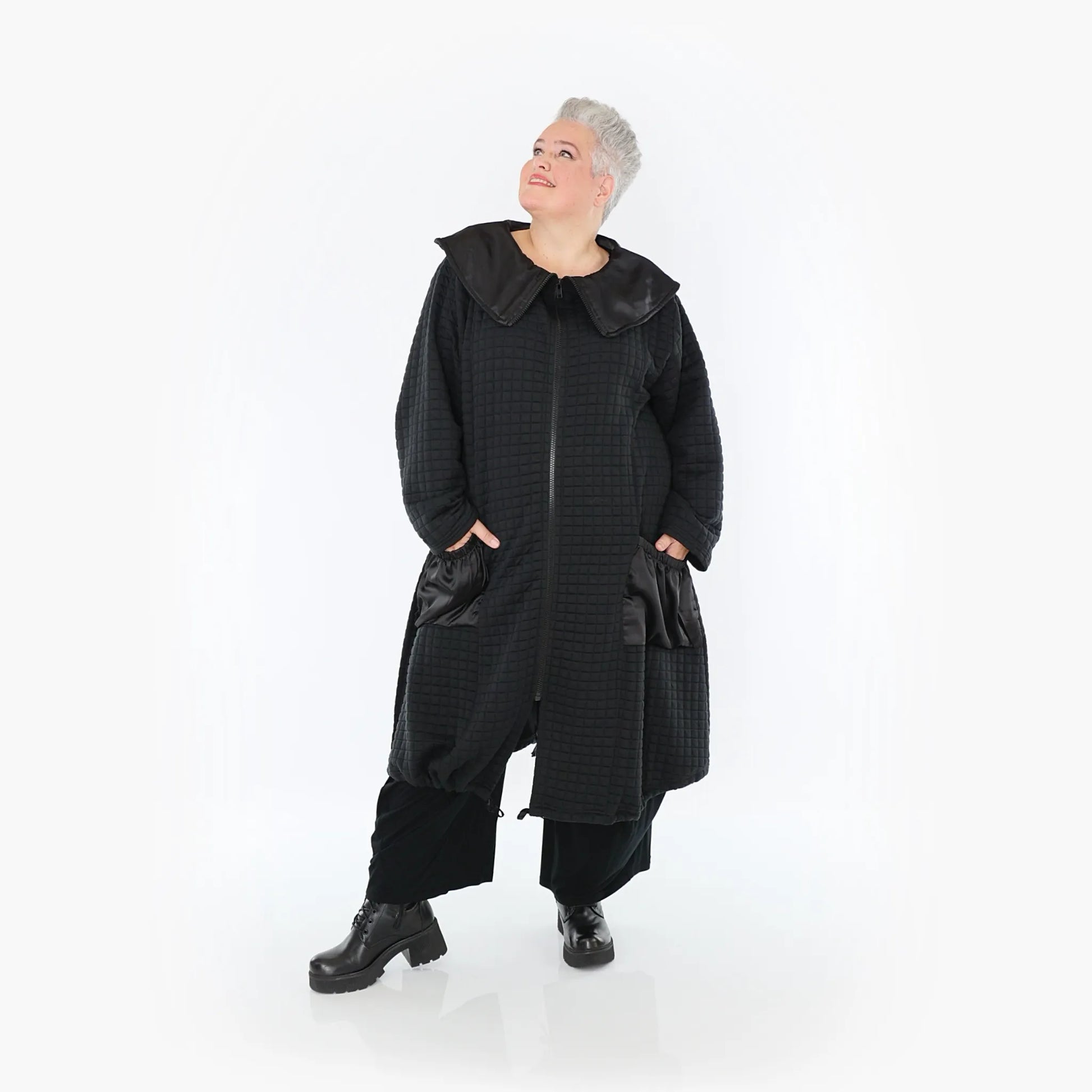 A-Form Mantel von AKH Fashion aus Materialmix, 1393.07004, Schwarz, Schick, Modern, Bequem