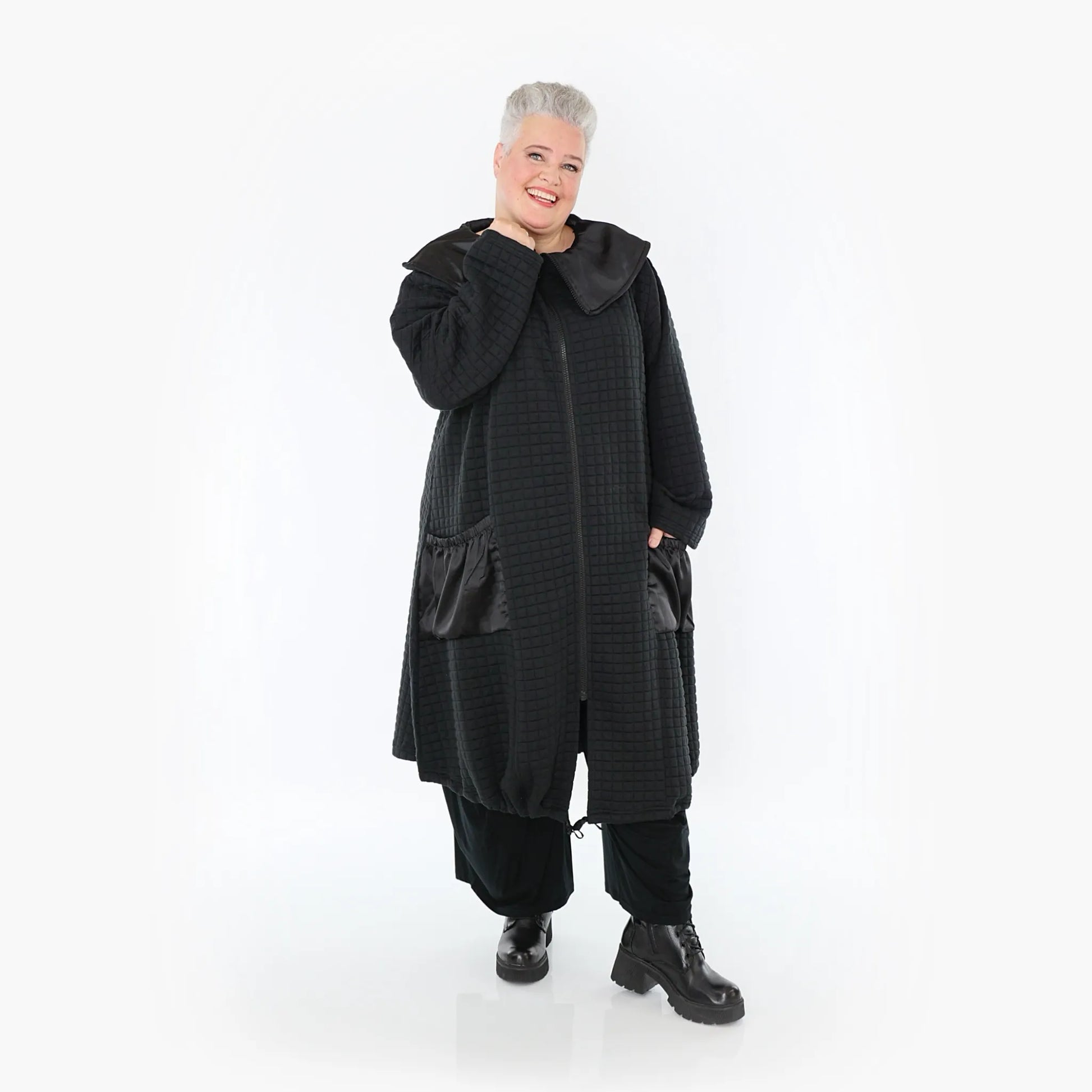 A-Form Mantel von AKH Fashion aus Materialmix, 1393.07004, Schwarz, Schick, Modern, Bequem