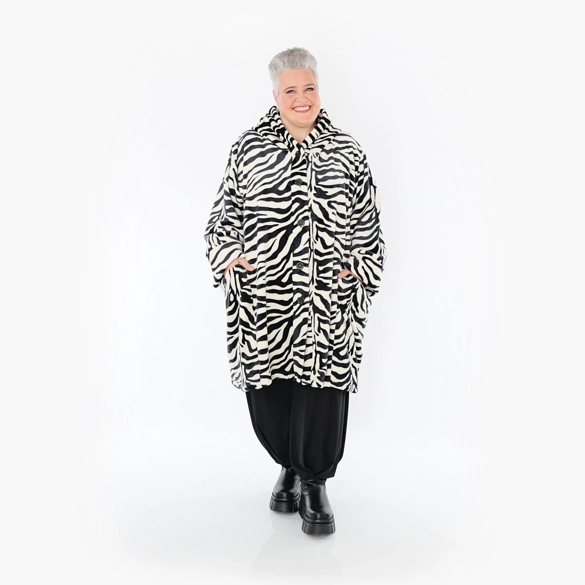 Ballonjacke von AKH Fashion aus Polyester, 1401.06660, Ecru-Schwarz, Zebra, Schick
