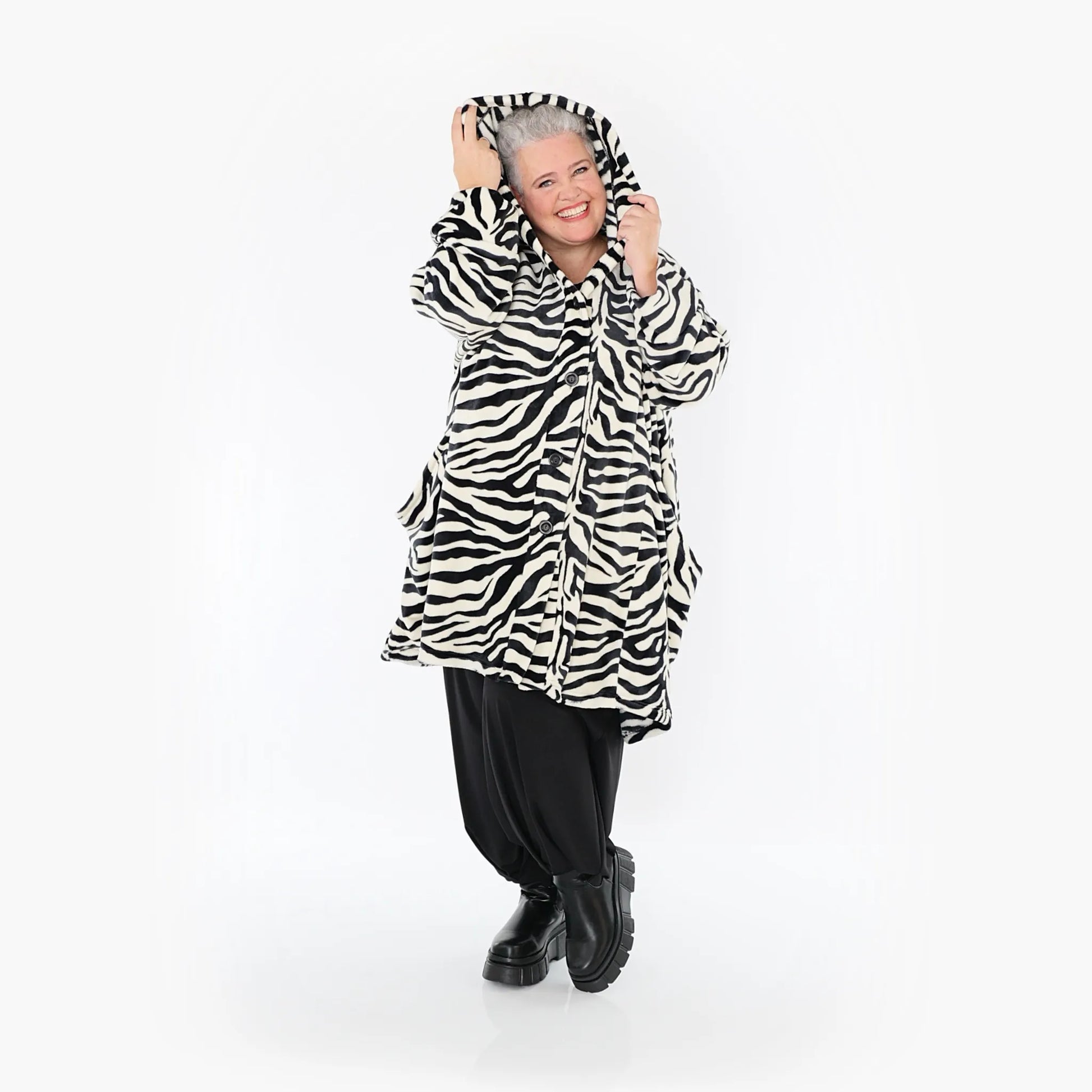 Ballonjacke von AKH Fashion aus Polyester, 1401.06660, Ecru-Schwarz, Zebra, Schick