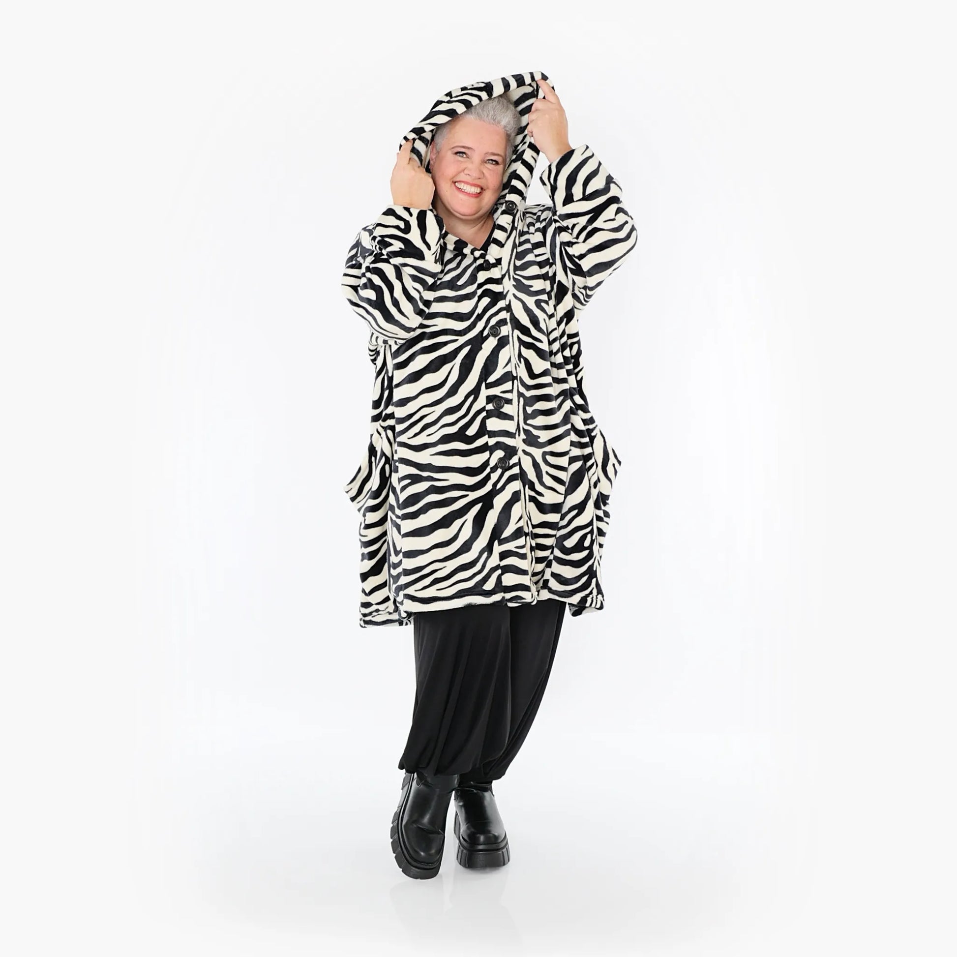 Ballonjacke von AKH Fashion aus Polyester, 1401.06660, Ecru-Schwarz, Zebra, Schick