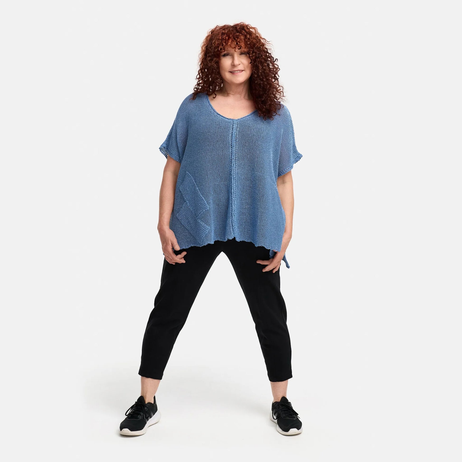 Amandine Pullover in kastiger Form, aus Baumwolle, A2801, Jeansblau, Schick, Modern