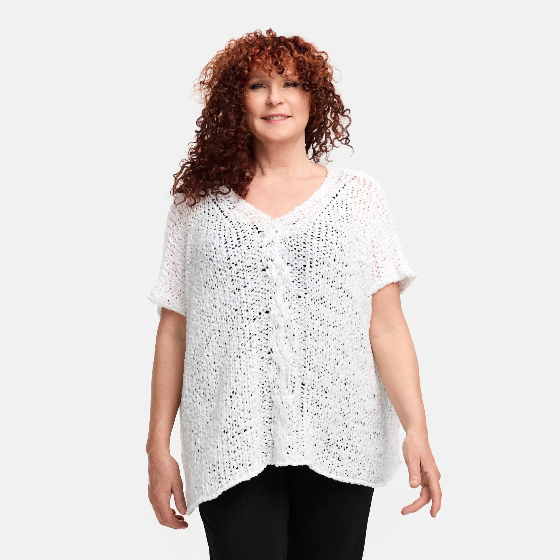 Amandine Pullover in kastiger Form, aus Baumwolle, A2808, Weiß, Schick, Modern, Bequem