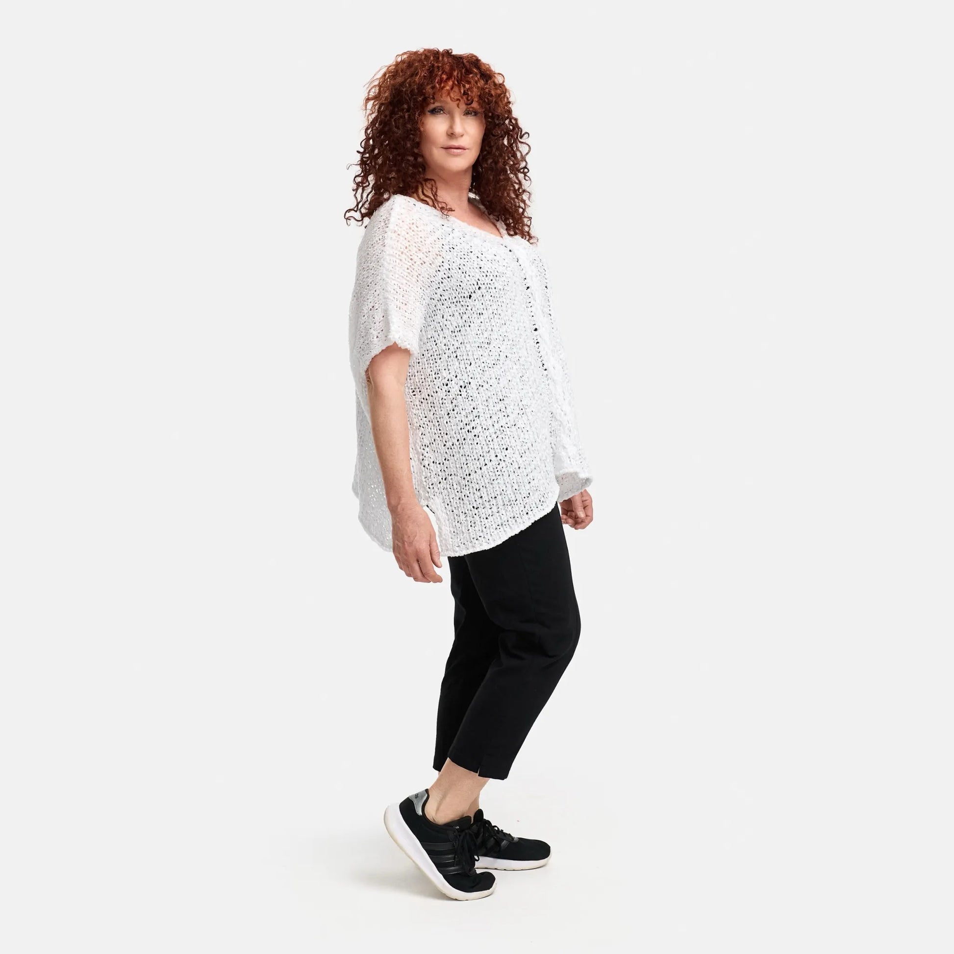 Amandine Pullover in kastiger Form, aus Baumwolle, A2808, Weiß, Schick, Modern, Bequem