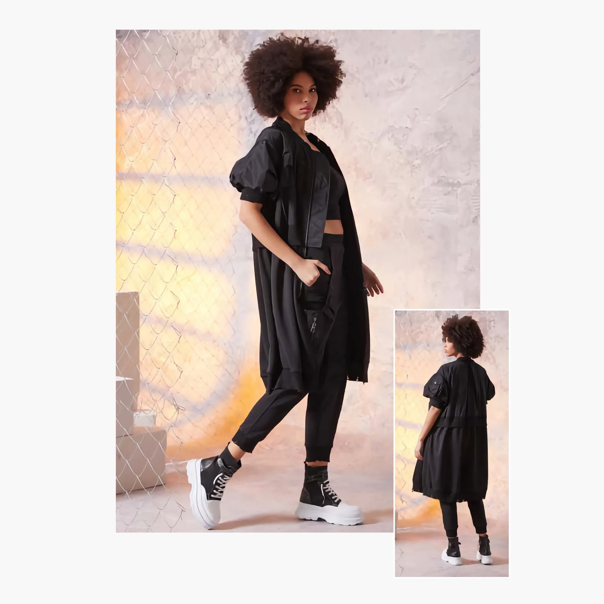 Ballonmantel von H4 Fashion aus Polyamid, 1822, Schwarz, Ausgefallen, Schick, Modern, Exklusiv