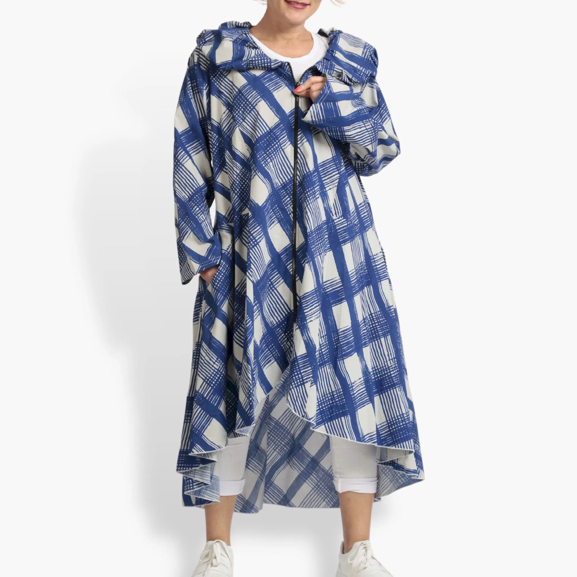 AKH Fashion Mantel in gerundeter Form, aus Viskose, 1089.01603, Blau-Grau, Kariert