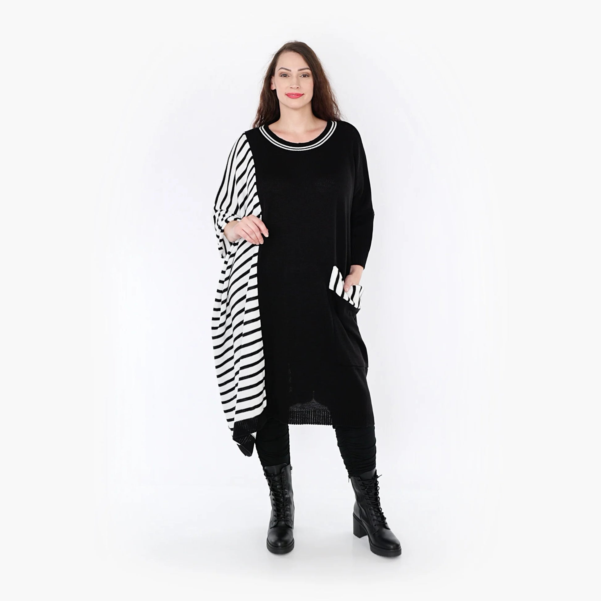 AKH Fashion Kleid in gerader Form, aus Baumwolle, 1343.02325, Schwarz, Blockstreifen