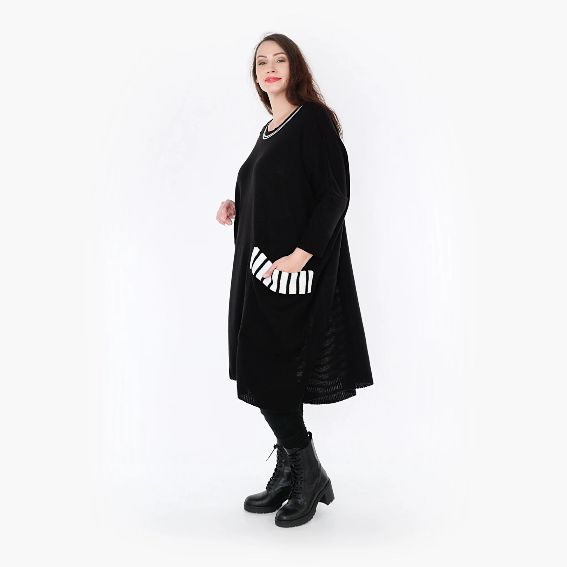 AKH Fashion Kleid in gerader Form, aus Baumwolle, 1343.02325, Schwarz, Blockstreifen