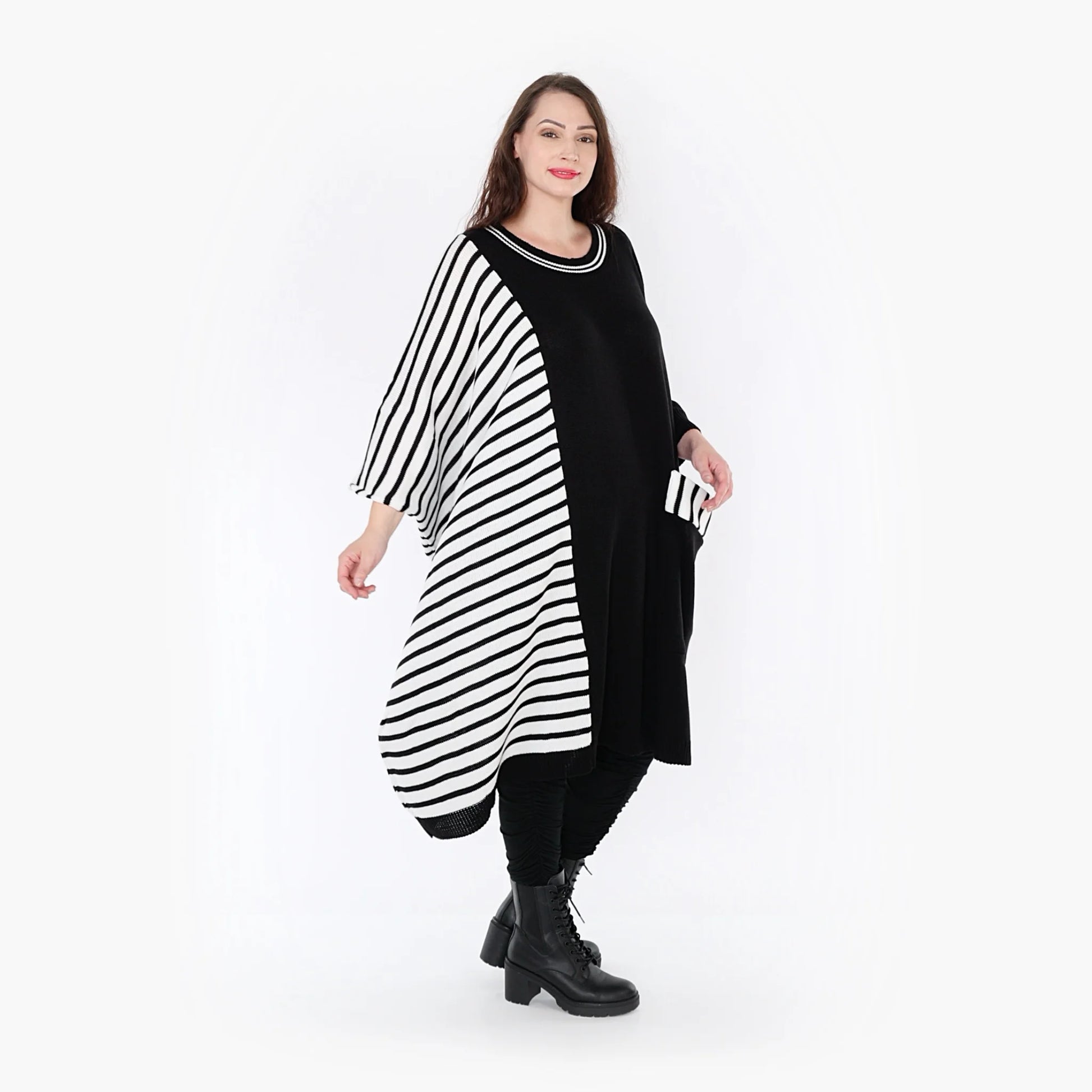 AKH Fashion Kleid in gerader Form, aus Baumwolle, 1343.02325, Schwarz, Blockstreifen