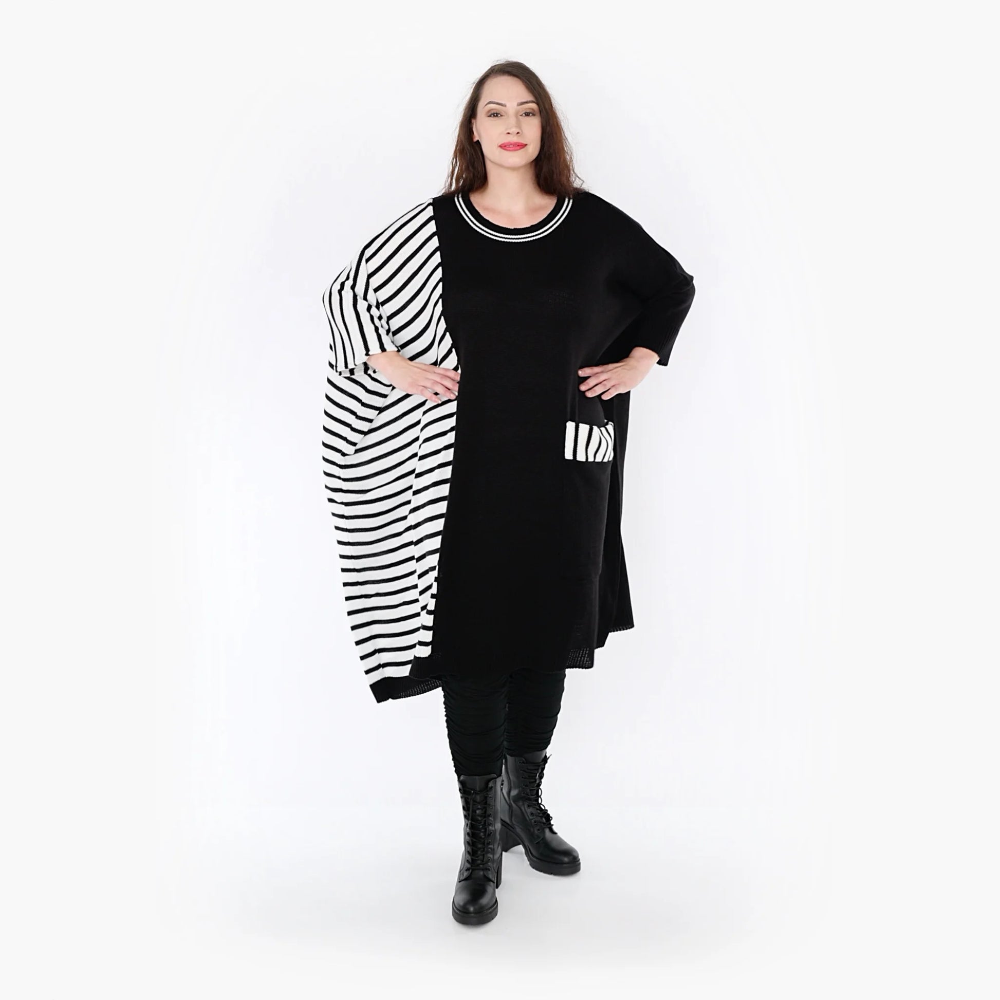 AKH Fashion Kleid in gerader Form, aus Baumwolle, 1343.02325, Schwarz, Blockstreifen