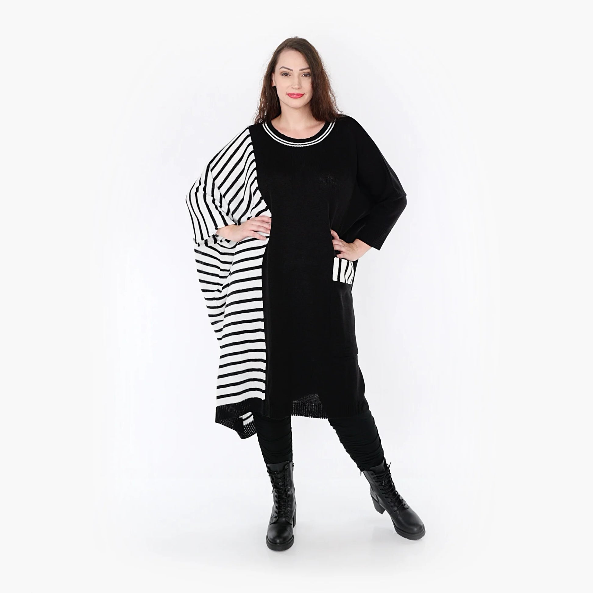 AKH Fashion Kleid in gerader Form, aus Baumwolle, 1343.02325, Schwarz, Blockstreifen