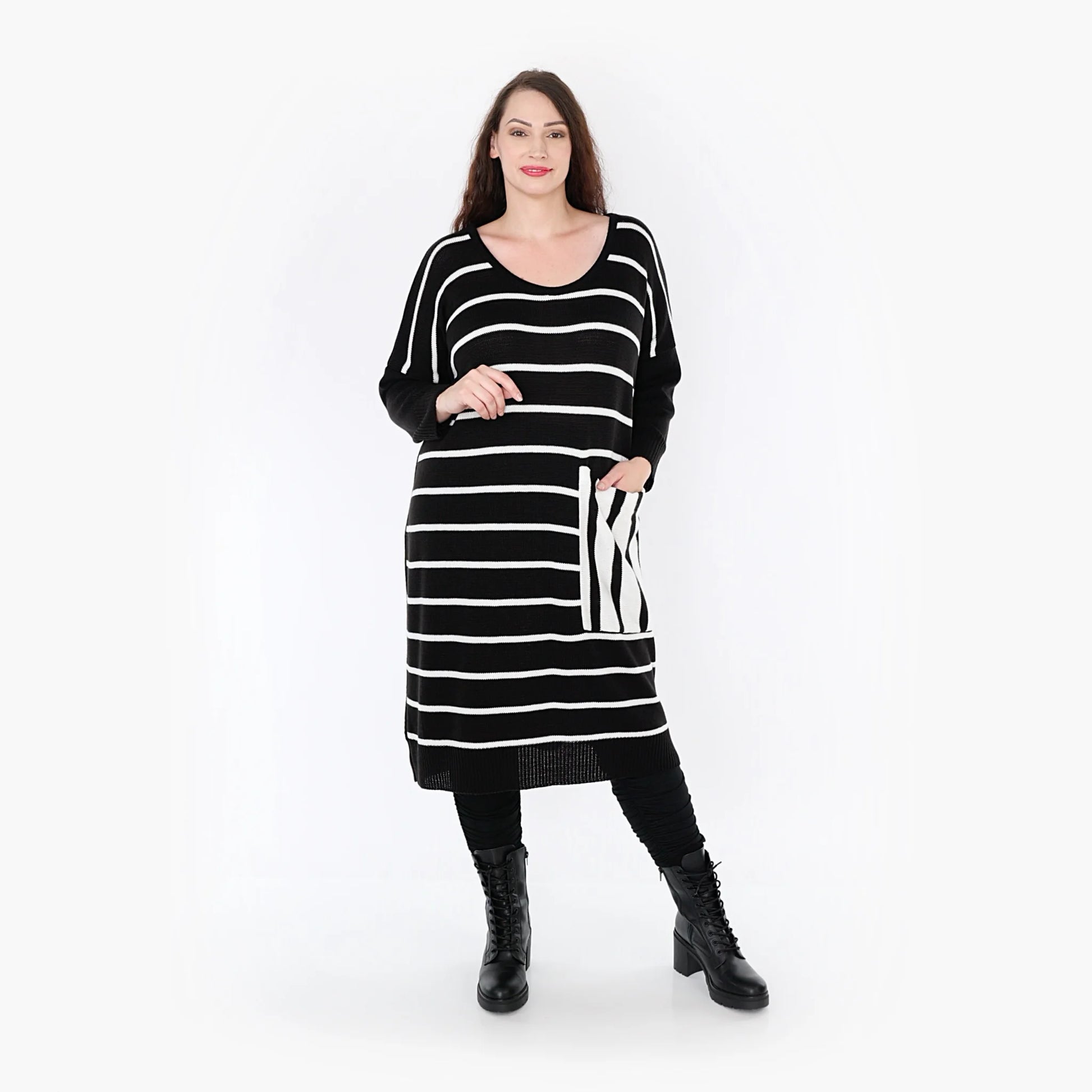 AKH Fashion Kleid in gerader Form, aus Baumwolle, 1343.02328, Schwarz-Weiß, Schick
