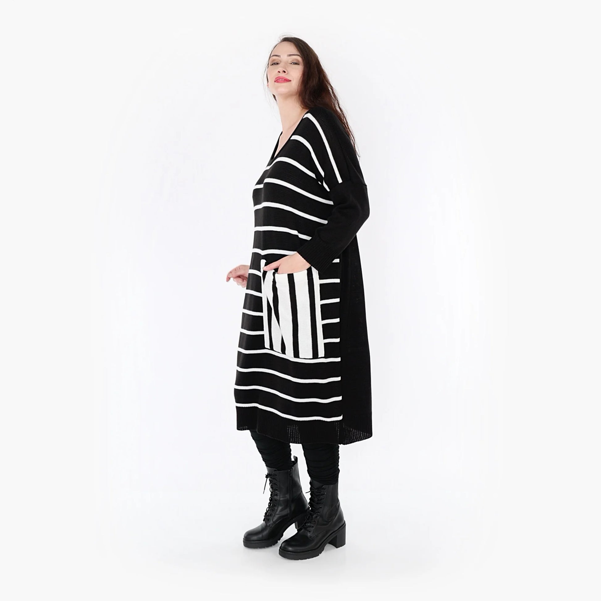 AKH Fashion Kleid in gerader Form, aus Baumwolle, 1343.02328, Schwarz-Weiß, Schick