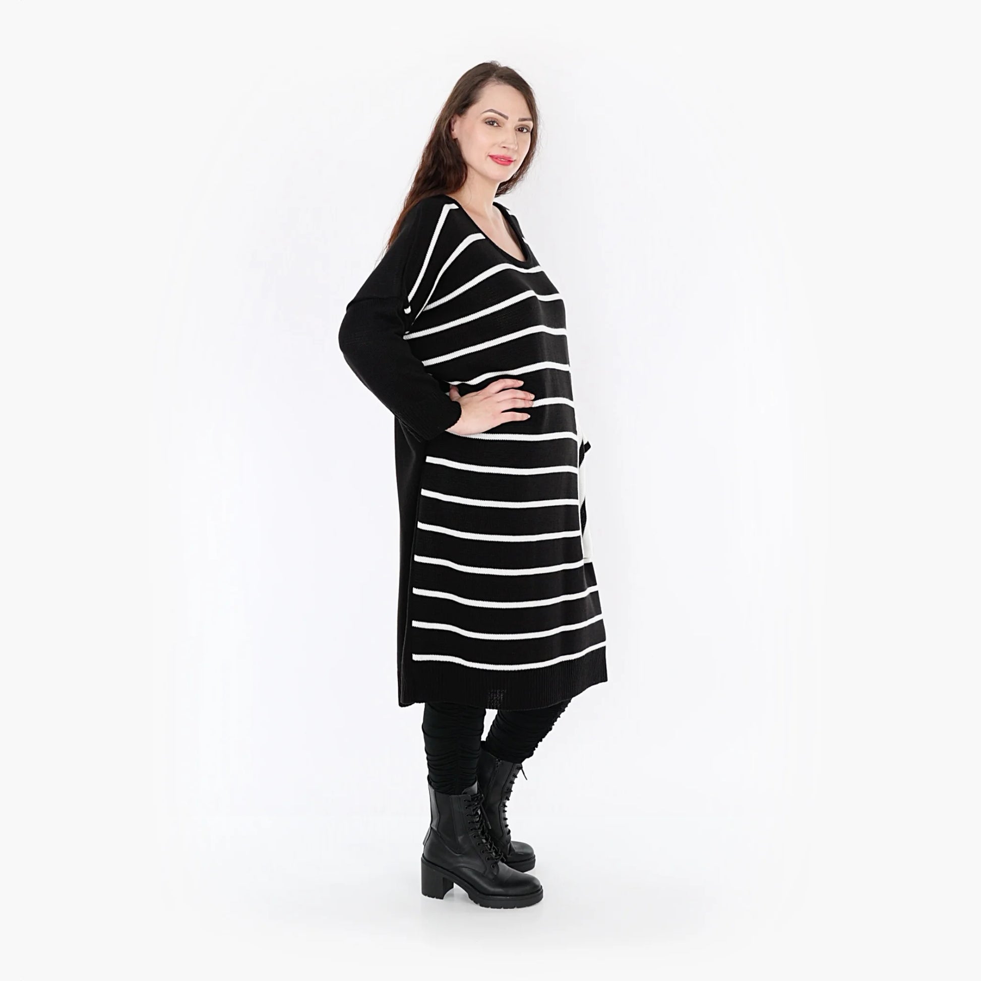 AKH Fashion Kleid in gerader Form, aus Baumwolle, 1343.02328, Schwarz-Weiß, Schick
