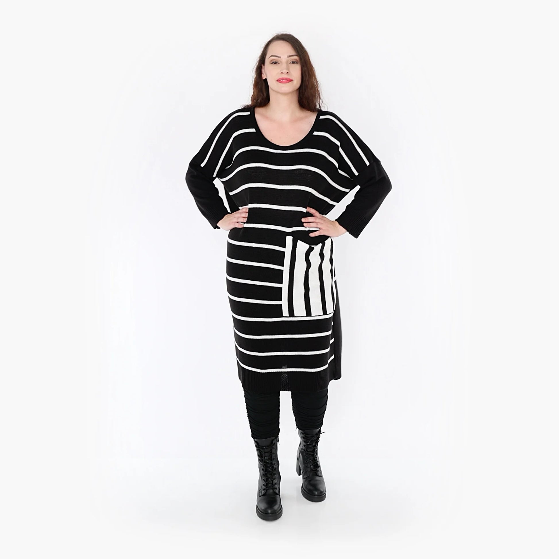 AKH Fashion Kleid in gerader Form, aus Baumwolle, 1343.02328, Schwarz-Weiß, Schick