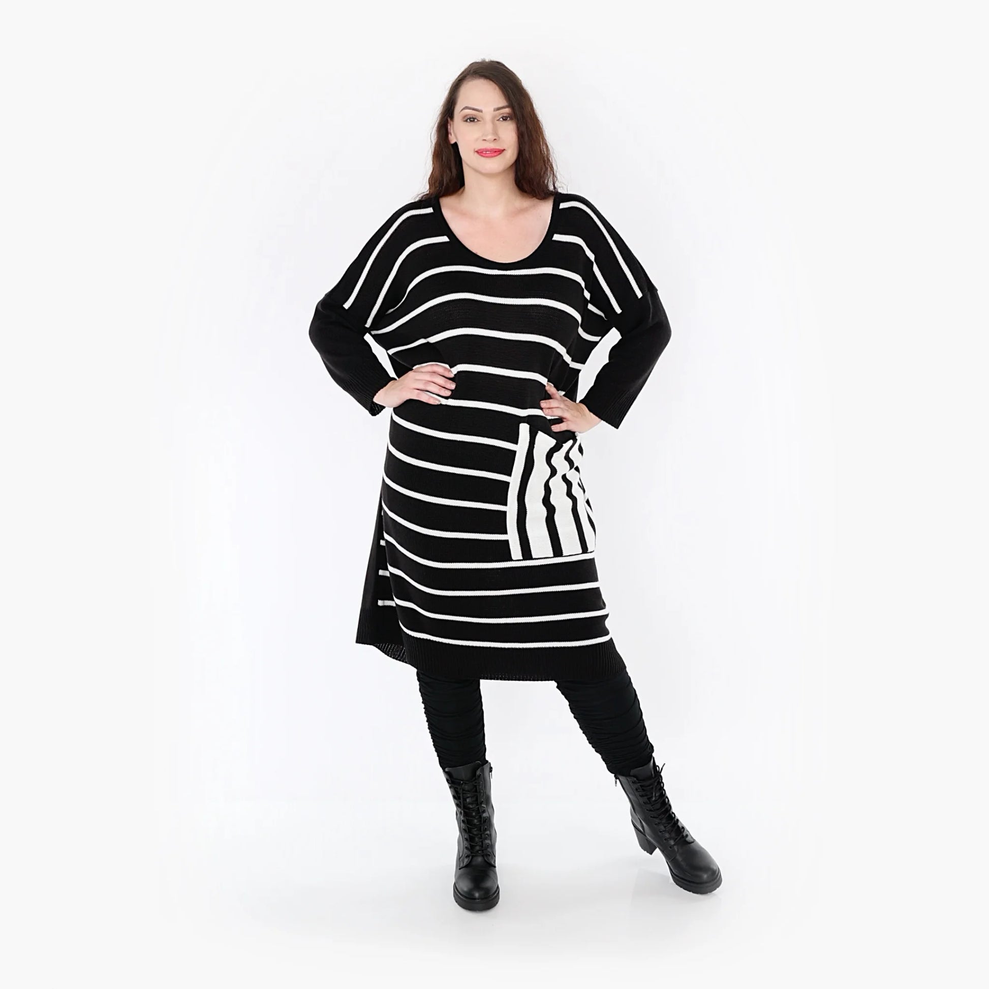 AKH Fashion Kleid in gerader Form, aus Baumwolle, 1343.02328, Schwarz-Weiß, Schick