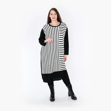 Ballonkleid von AKH Fashion aus Baumwolle, 1343.02346, Weiß-Schwarz, Schick, Modern