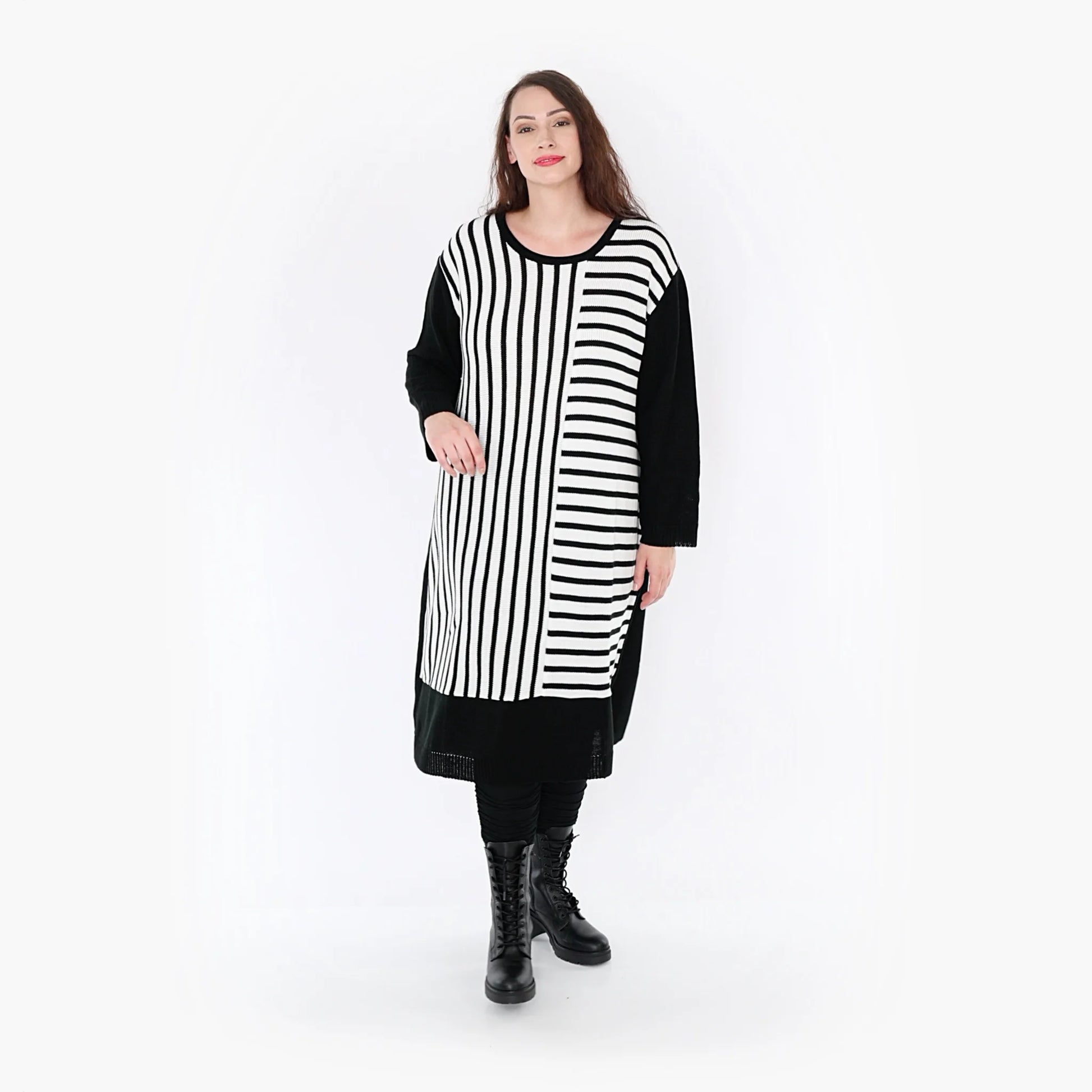 Ballonkleid von AKH Fashion aus Baumwolle, 1343.02346, Weiß-Schwarz, Schick, Modern
