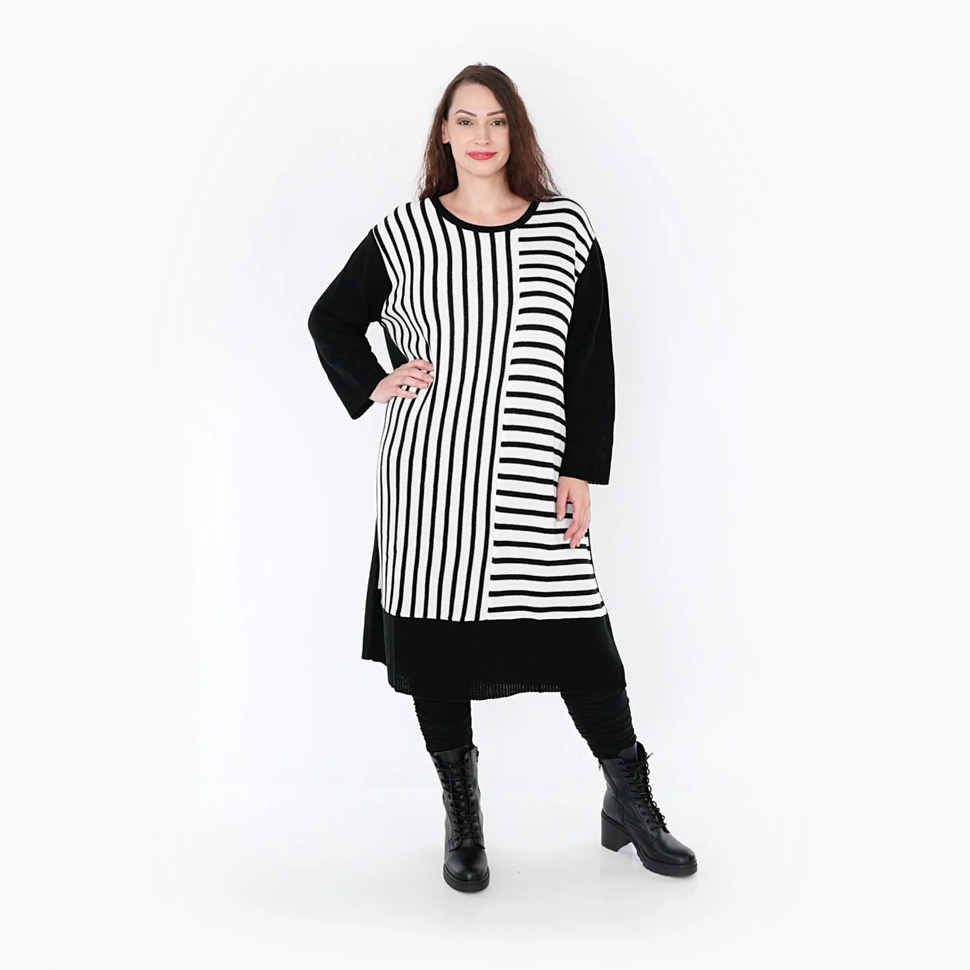Ballonkleid von AKH Fashion aus Baumwolle, 1343.02346, Weiß-Schwarz, Schick, Modern