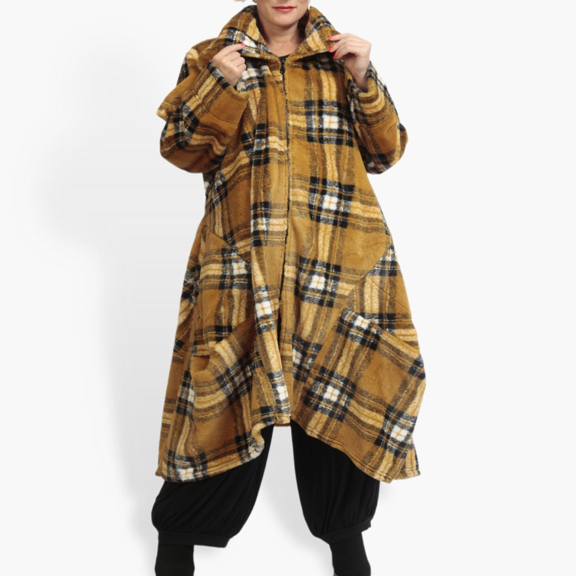 Ballonmantel von AKH Fashion aus Materialmix, 0927.03023, Senf-Multi, Kariert, Schick