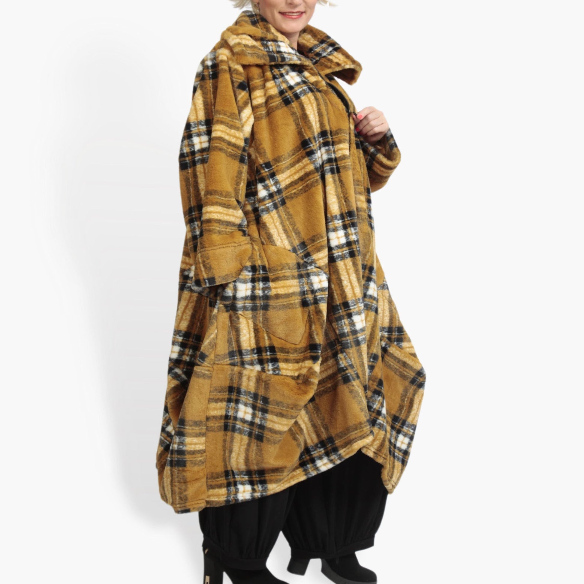 Ballonmantel von AKH Fashion aus Materialmix, 0927.03023, Senf-Multi, Kariert, Schick