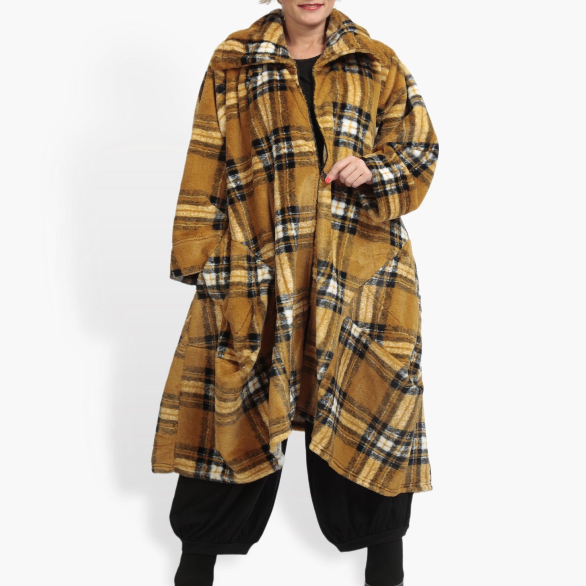 Ballonmantel von AKH Fashion aus Materialmix, 0927.03023, Senf-Multi, Kariert, Schick