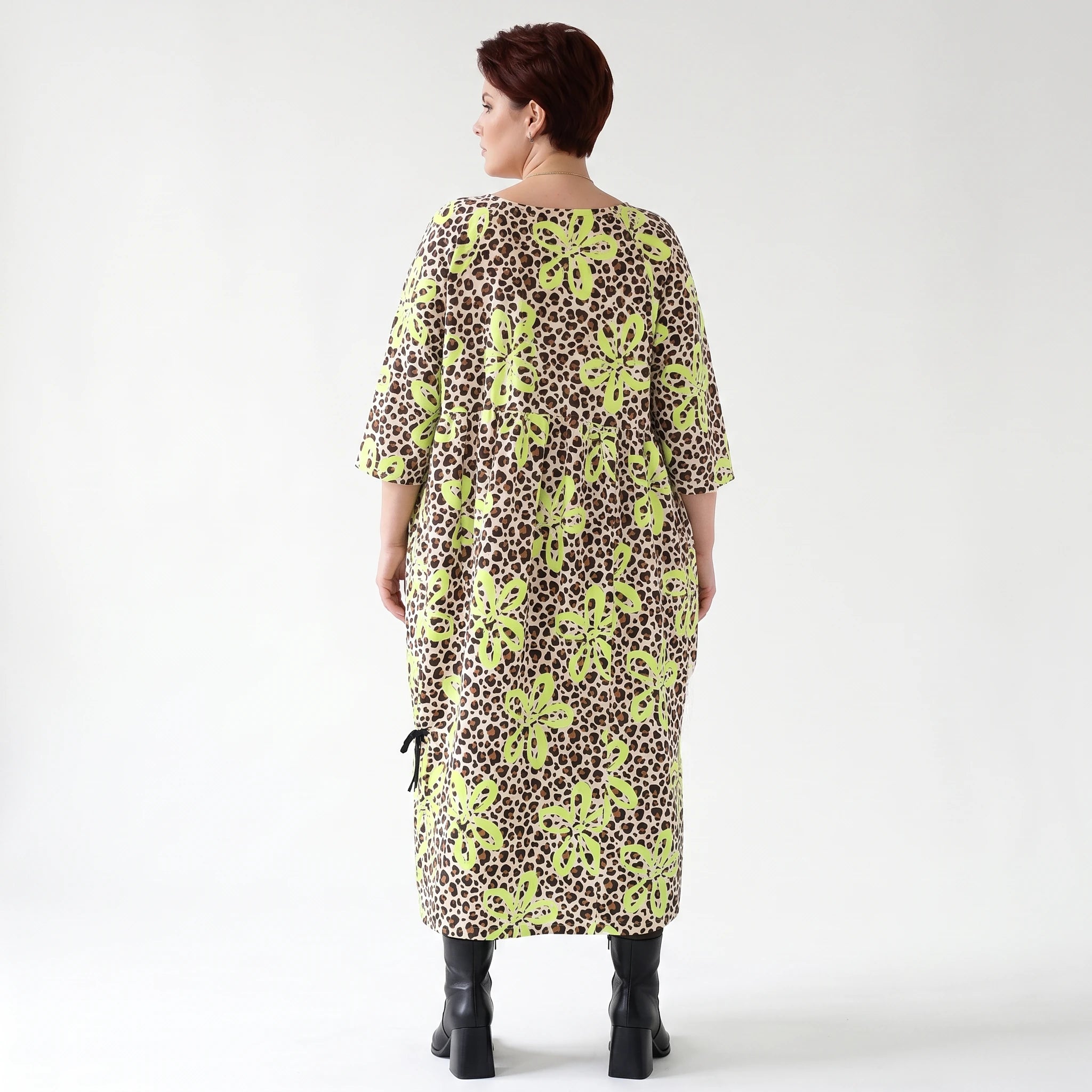 Ballonkleid von AKH Fashion aus Baumwolle, 1514.07122, Beige/Braun/Neongrün, Leopard