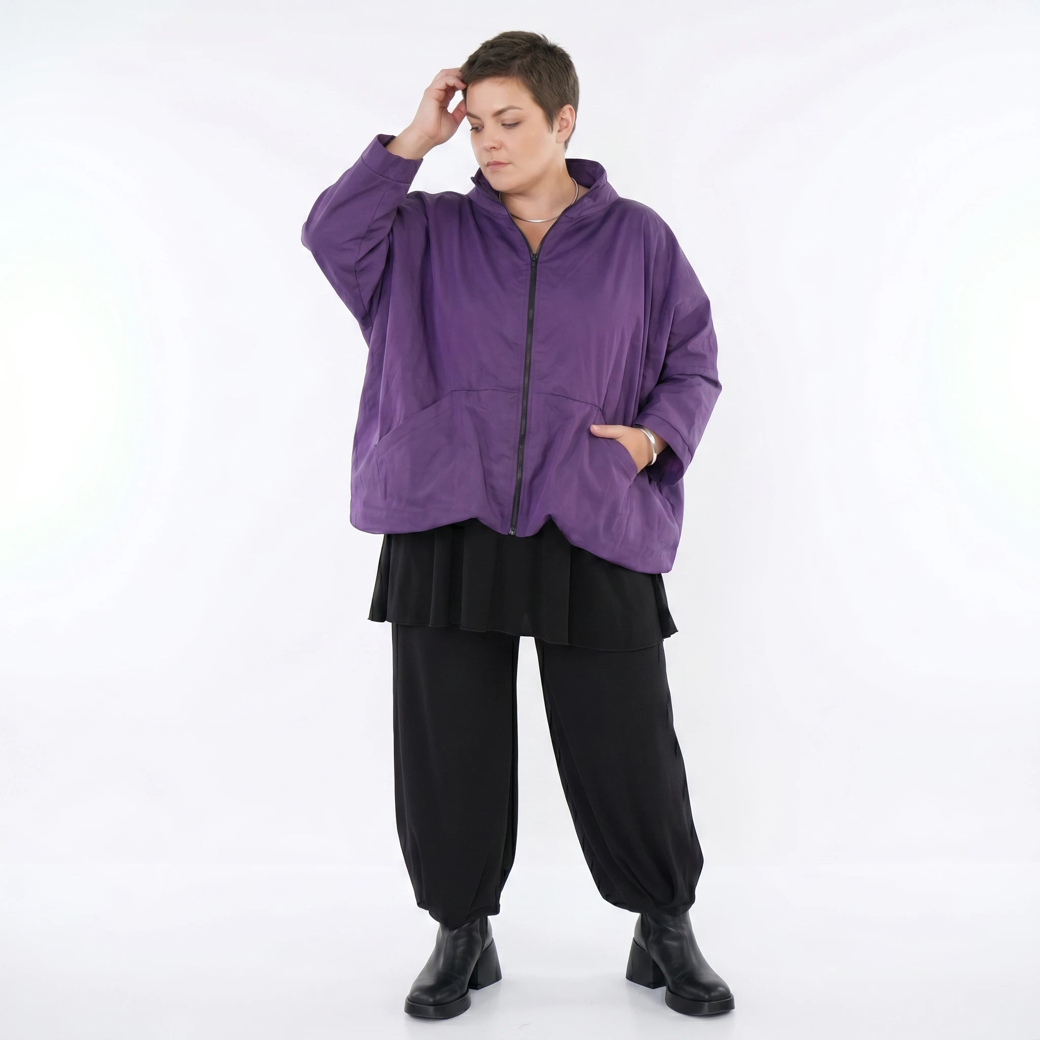 AKH Fashion Jacke in kastiger Form, aus Baumwolle, 1493.07104, Violett, Ausgefallen