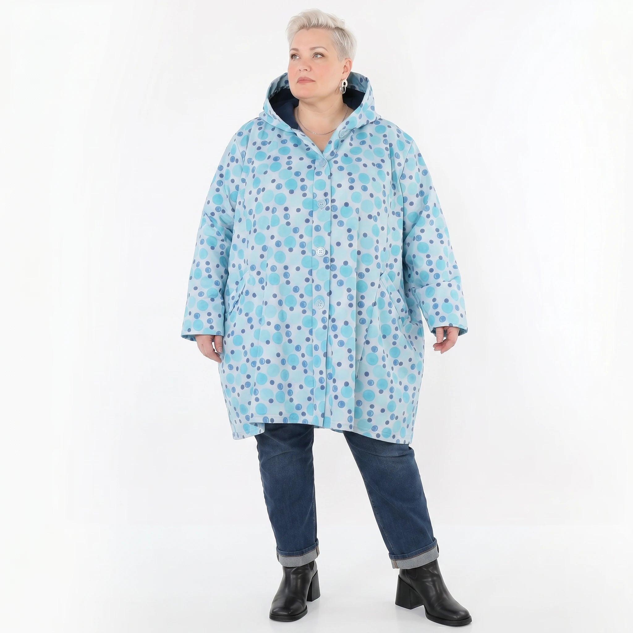Ballonjacke von AKH Fashion aus Polyester, 1515.06660, Blau/Multi, Punkte, Ausgefallen