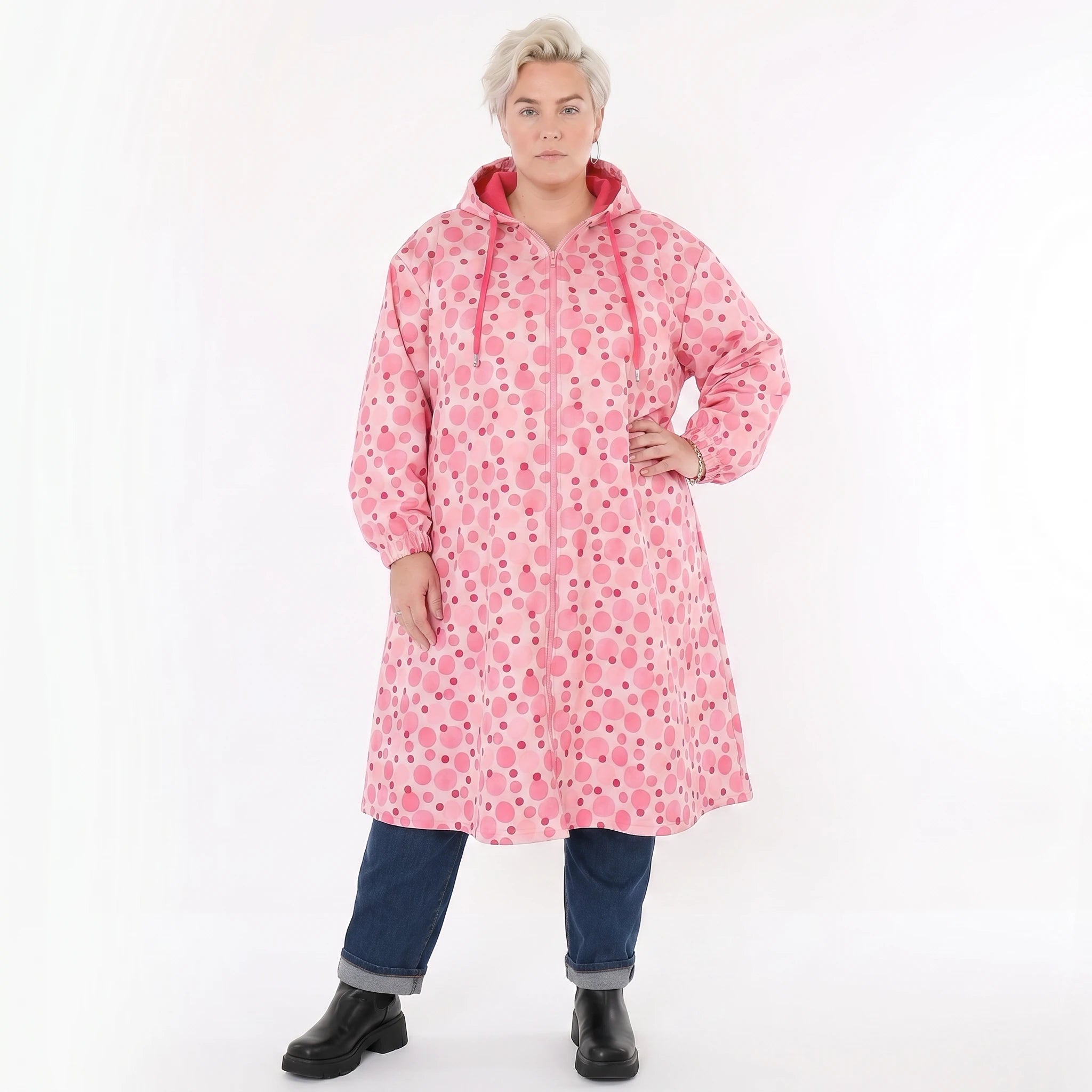AKH Fashion Mantel in gerader Form, aus Polyester, 1515.07102, Pink/Multi, Punkte, Schick