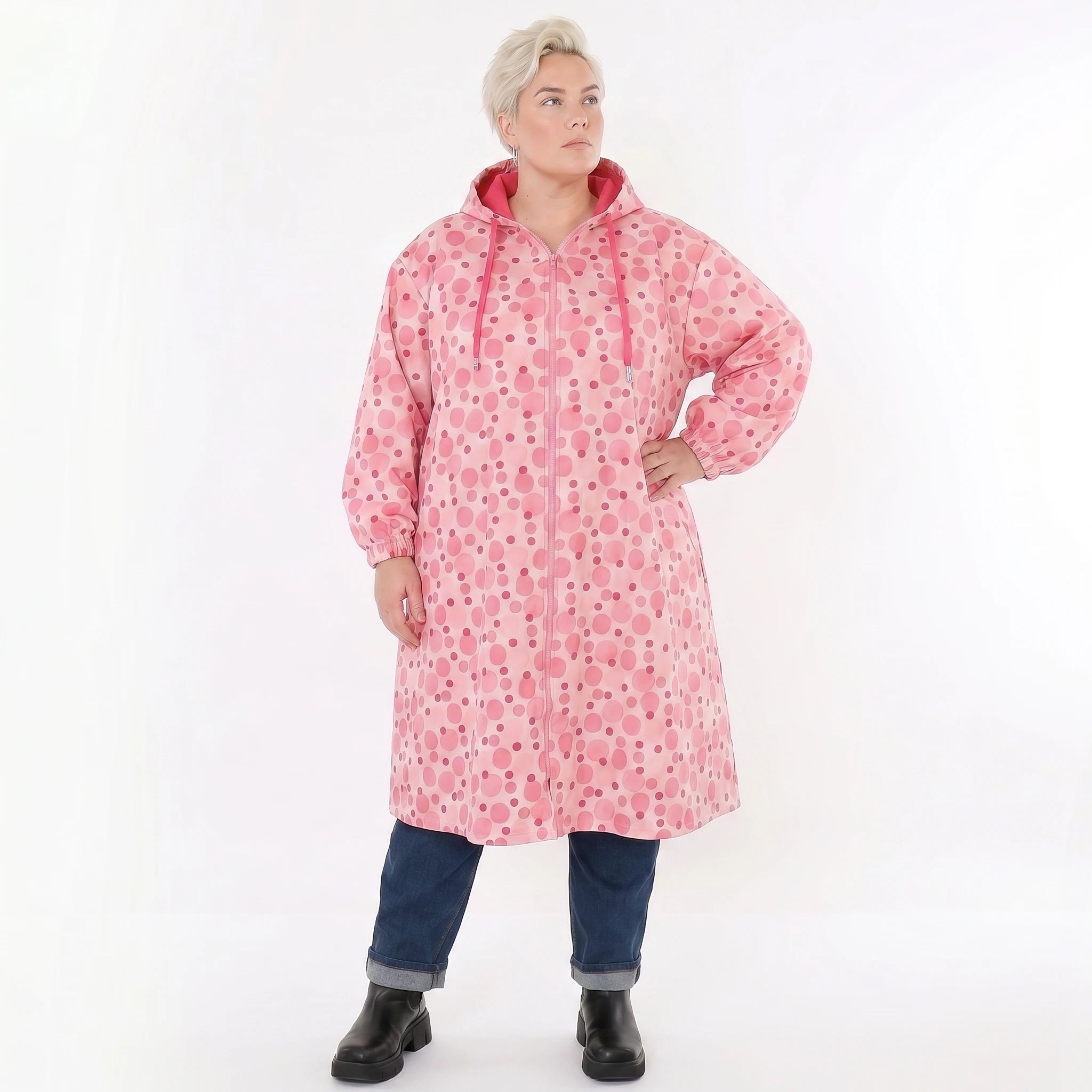 AKH Fashion Mantel in gerader Form, aus Polyester, 1515.07102, Pink/Multi, Punkte, Schick