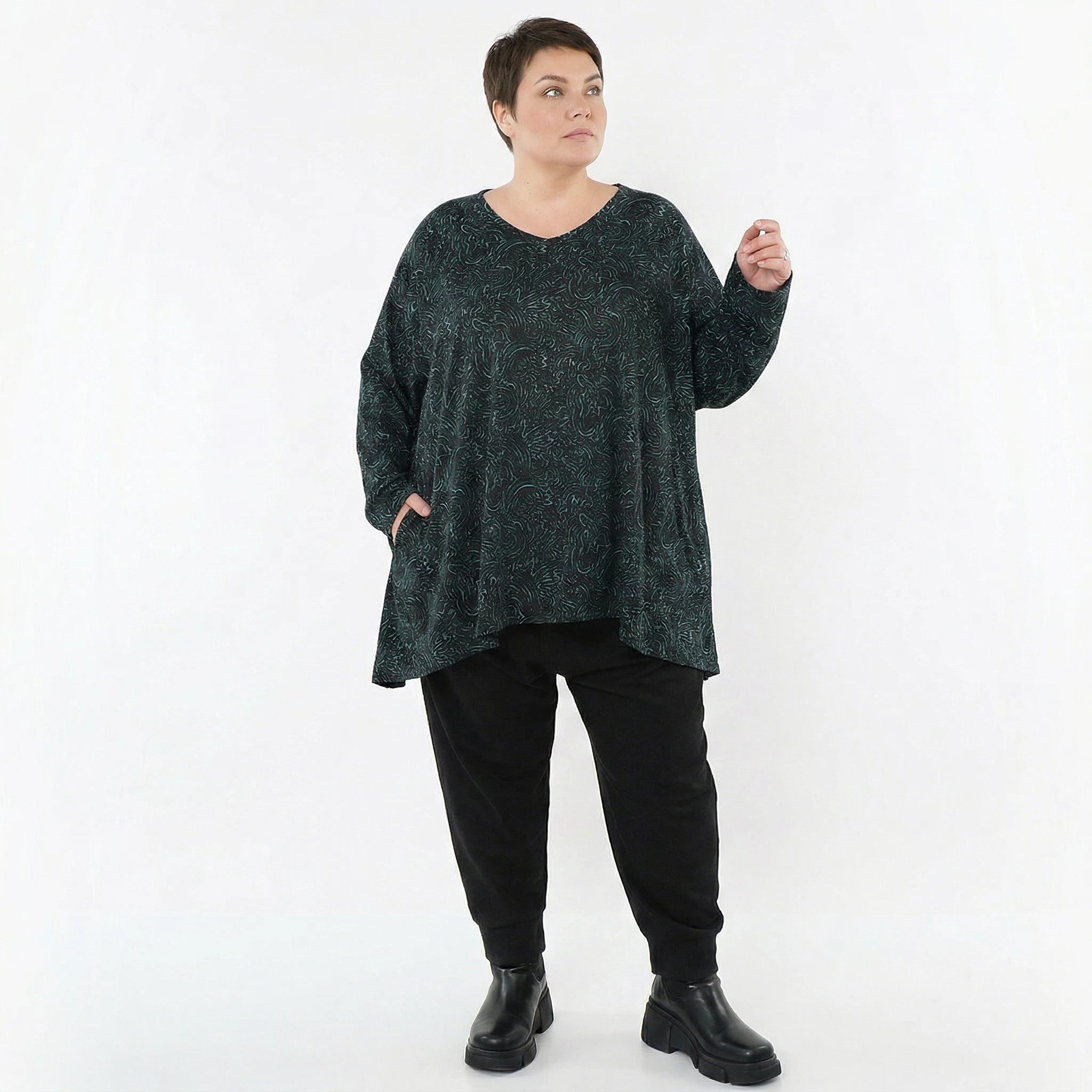 A-Form Bigshirt von AKH Fashion aus Materialmix, 1516.00593, Schwarz/Petrol/Grün, Kringel