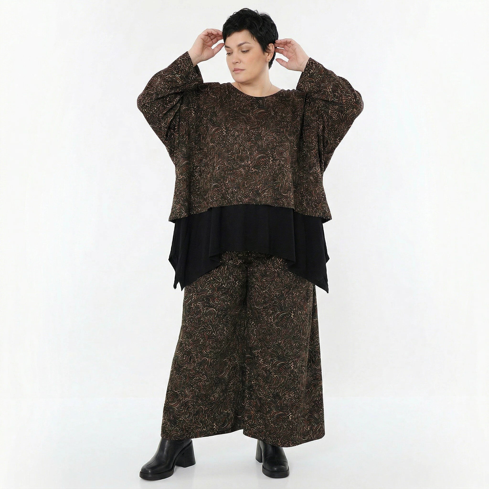 Marlene Hose von AKH Fashion aus Materialmix, 1516.02063, Schwarz/Cognac/Orange, Kringel