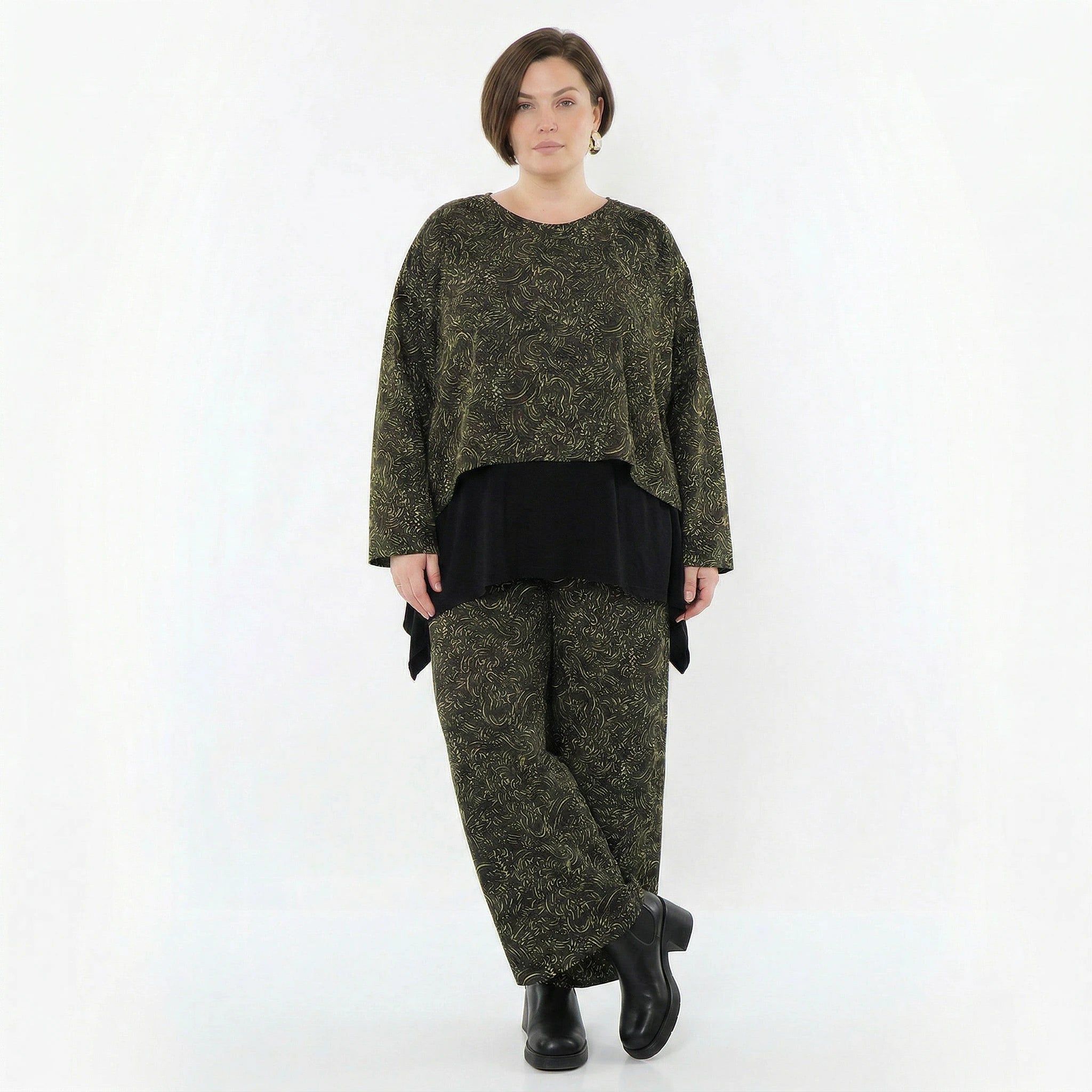 Marlene Hose von AKH Fashion aus Materialmix, 1516.02063, Schwarz/Neongrün/Cognac, Schick