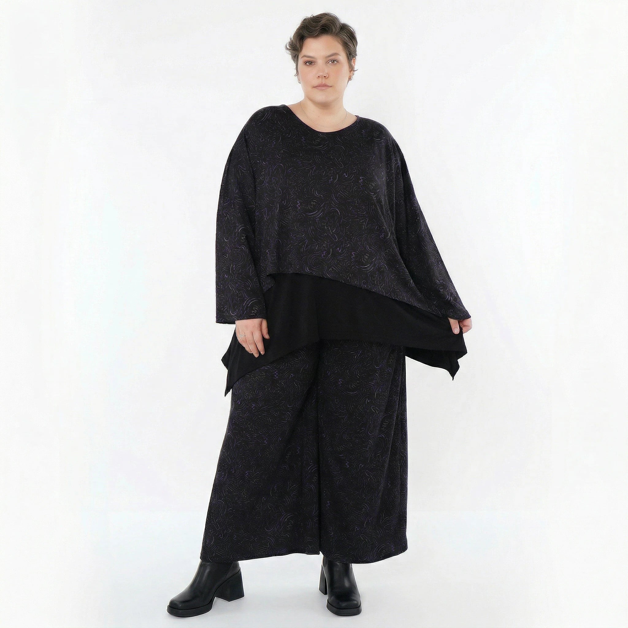 Marlene Hose von AKH Fashion aus Materialmix, 1516.02063, Schwarz/Violett/Grau, Kringel