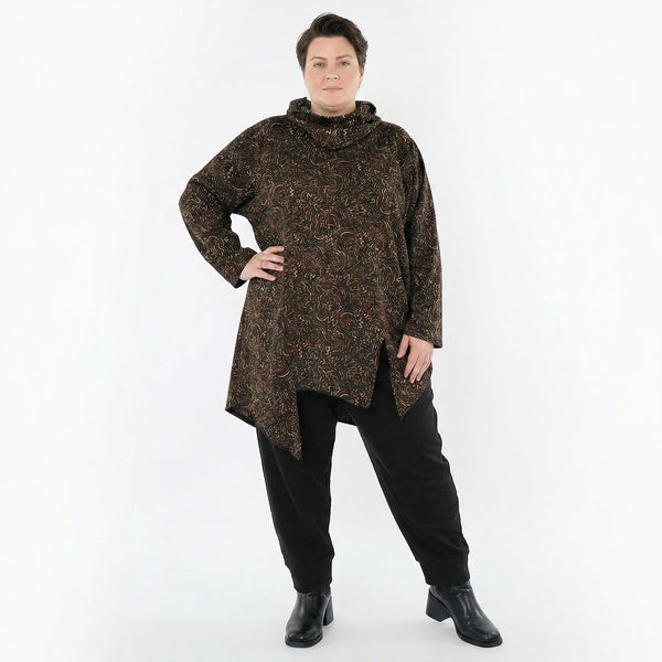 AKH Fashion Bigshirt in asymmetrischer Form, aus Materialmix, 1516.06061, Cognac