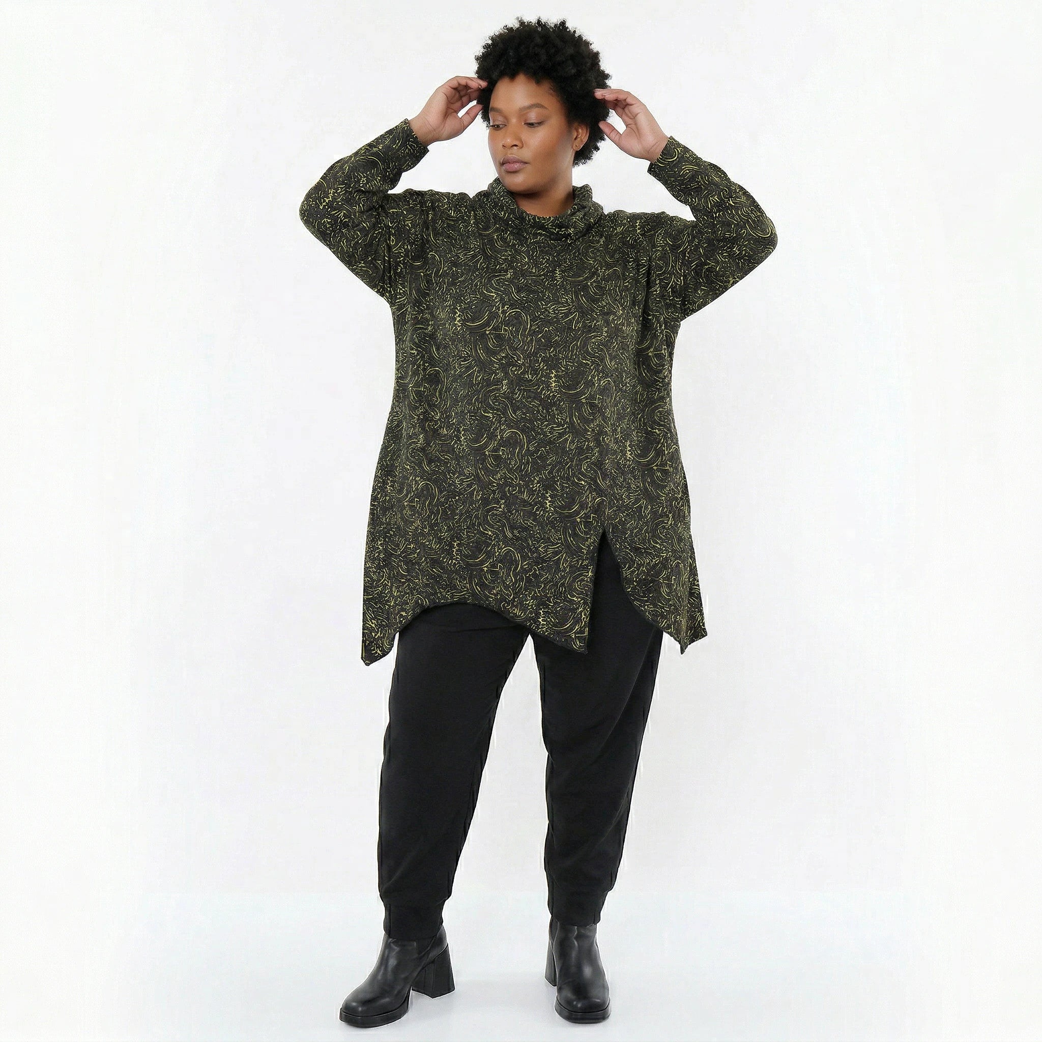 AKH Fashion Bigshirt in asymmetrischer Form, aus Materialmix, 1516.06061, Neongrün