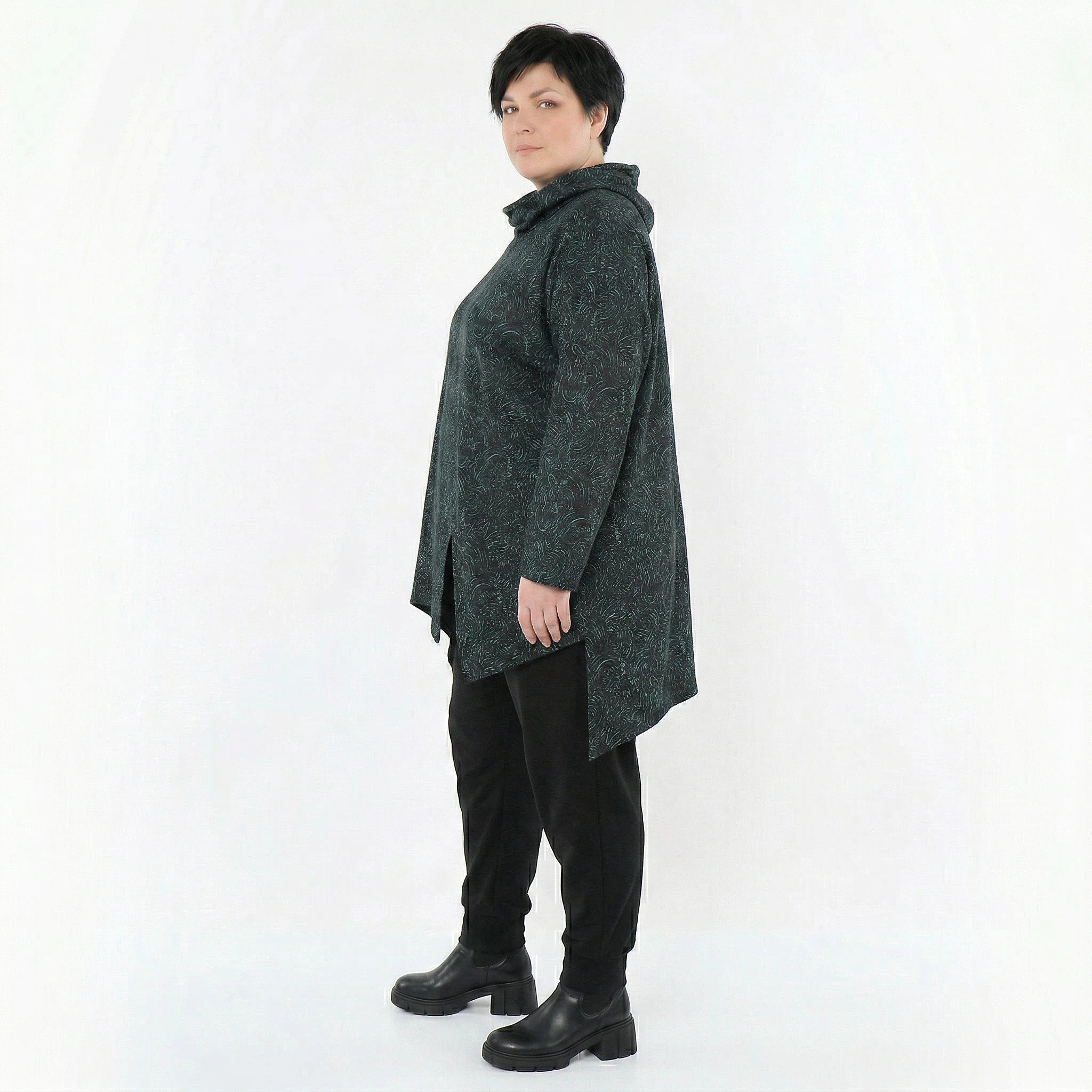 AKH Fashion Bigshirt in asymmetrischer Form, aus Materialmix, 1516.06061, Petrol