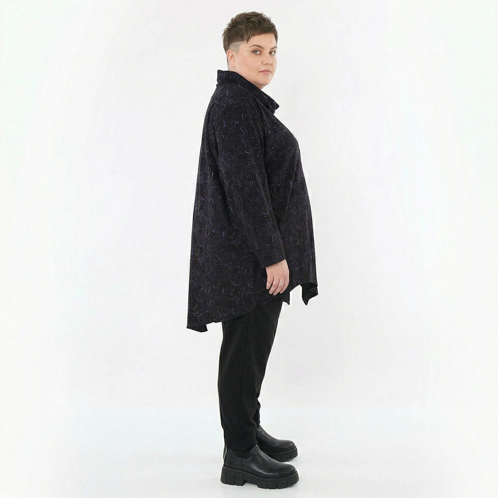 AKH Fashion Bigshirt in asymmetrischer Form, aus Materialmix, 1516.06061, Violett