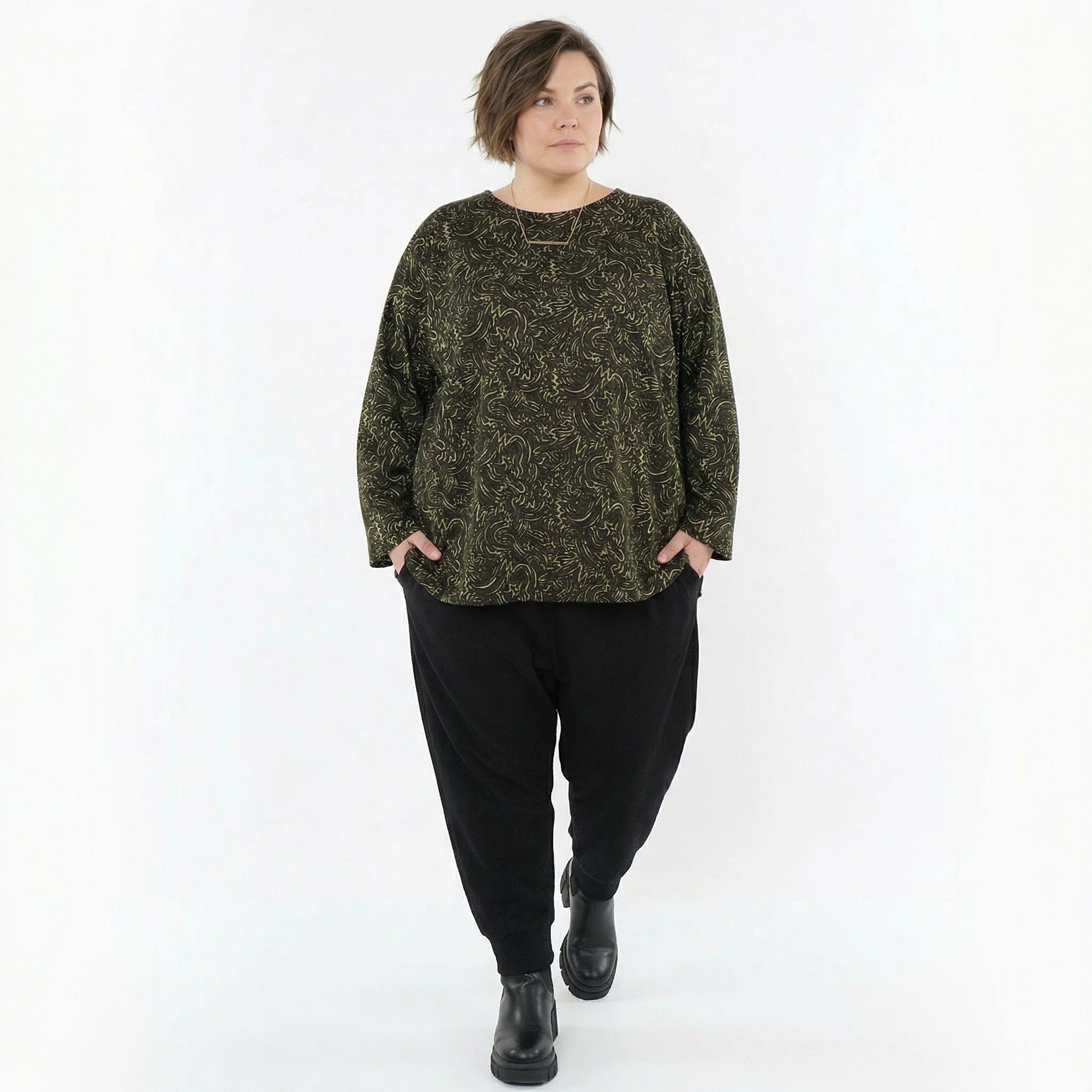 AKH Fashion Bigshirt in gerundeter Form, aus Materialmix, 1516.06815, Neongrün