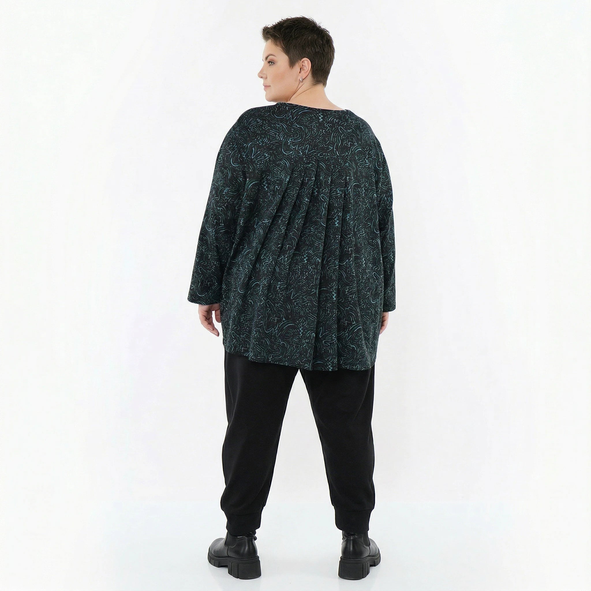 AKH Fashion Bigshirt in gerundeter Form, aus Materialmix, 1516.06815, Petrol
