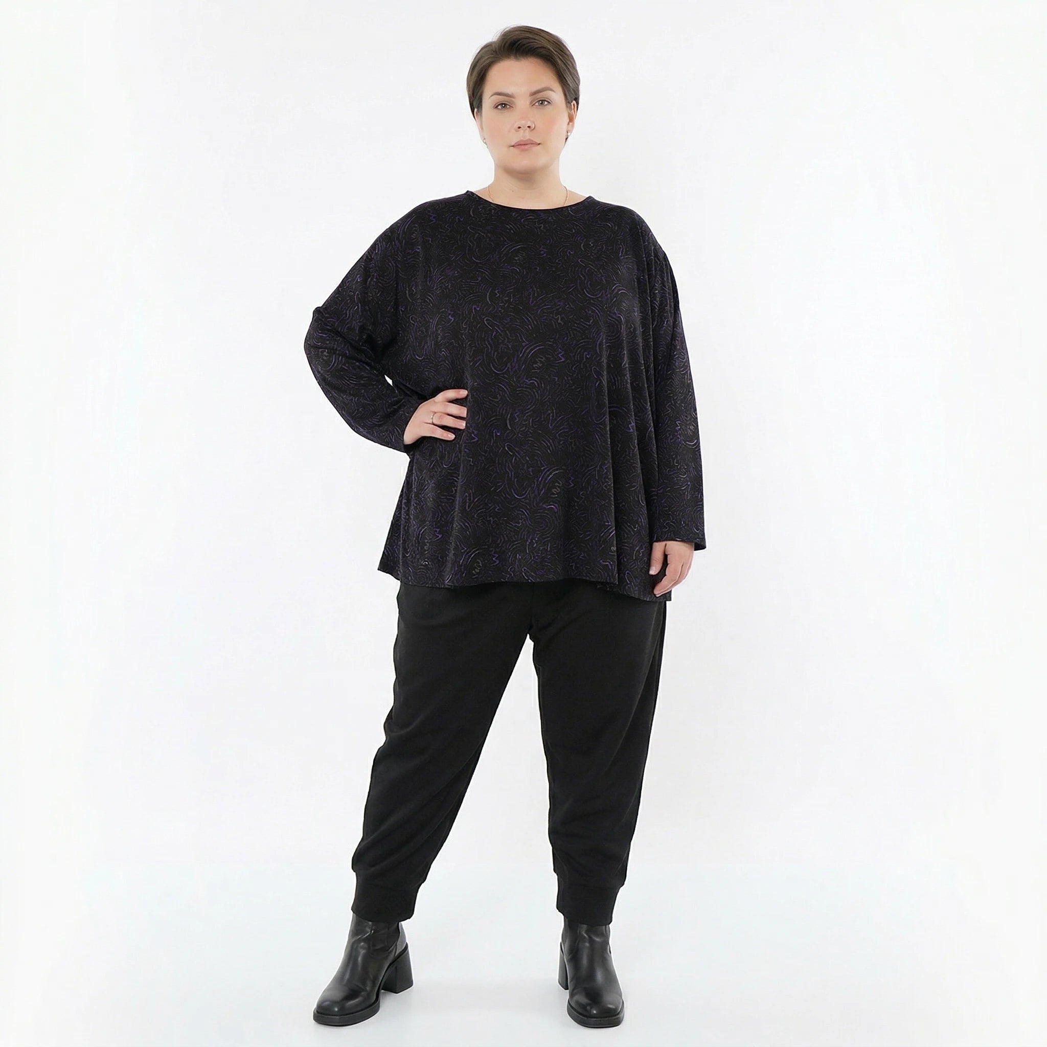 AKH Fashion Bigshirt in gerundeter Form, aus Materialmix, 1516.06815, Violett