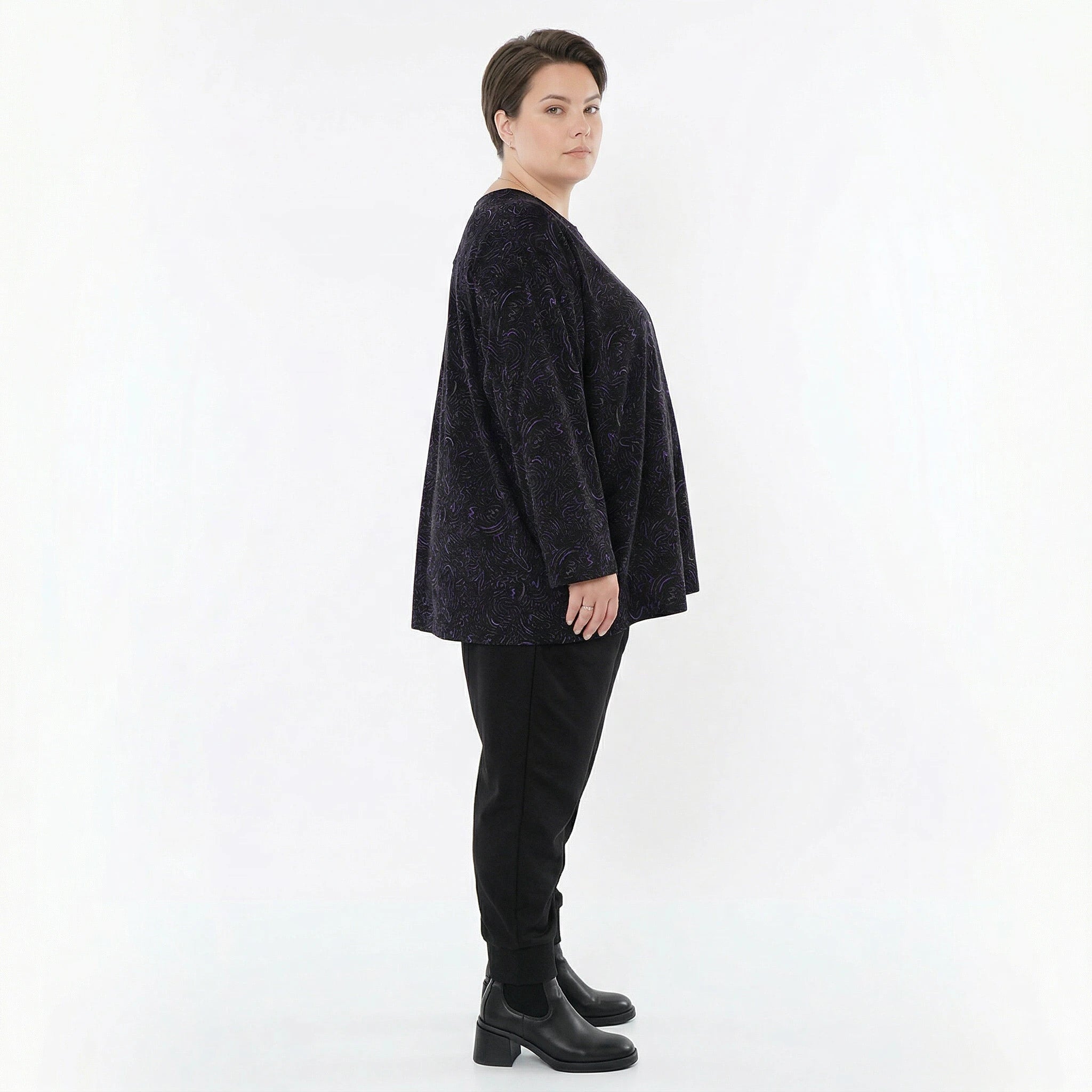 AKH Fashion Bigshirt in gerundeter Form, aus Materialmix, 1516.06815, Violett